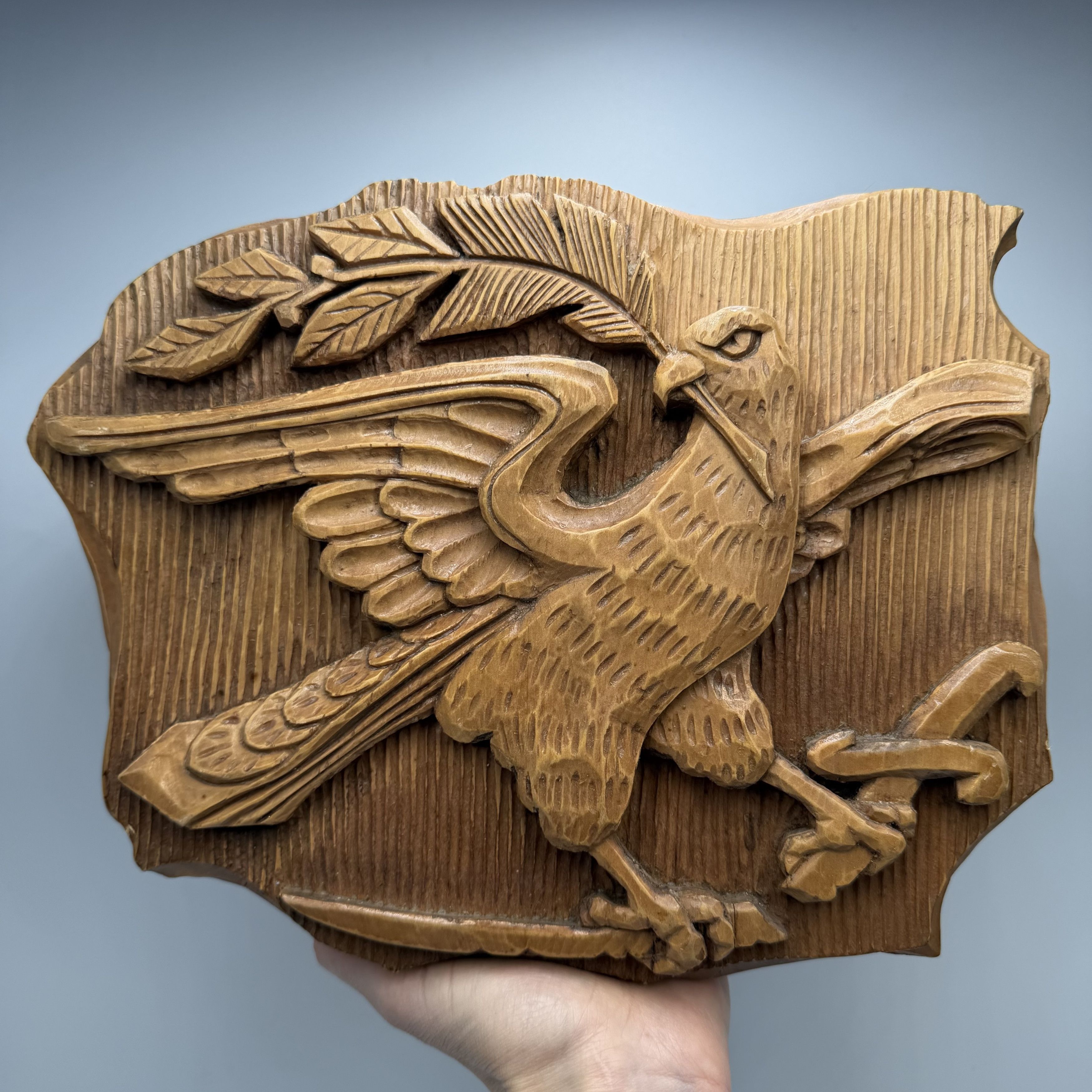 Vintage Hand Carved Wooden Eagle Wall Plaque Folk Art Signed