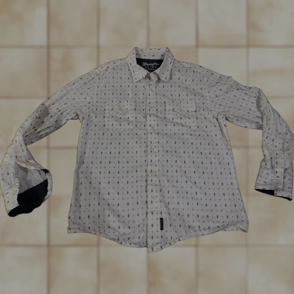 Wrangler VINTAGE Wrangler Retro Shirt Mens L White Western Aztec Long Sleeve Button Front Collared Plaid Logo Western Size US L / EU 52-54 / 3 - 1 Thumbnail