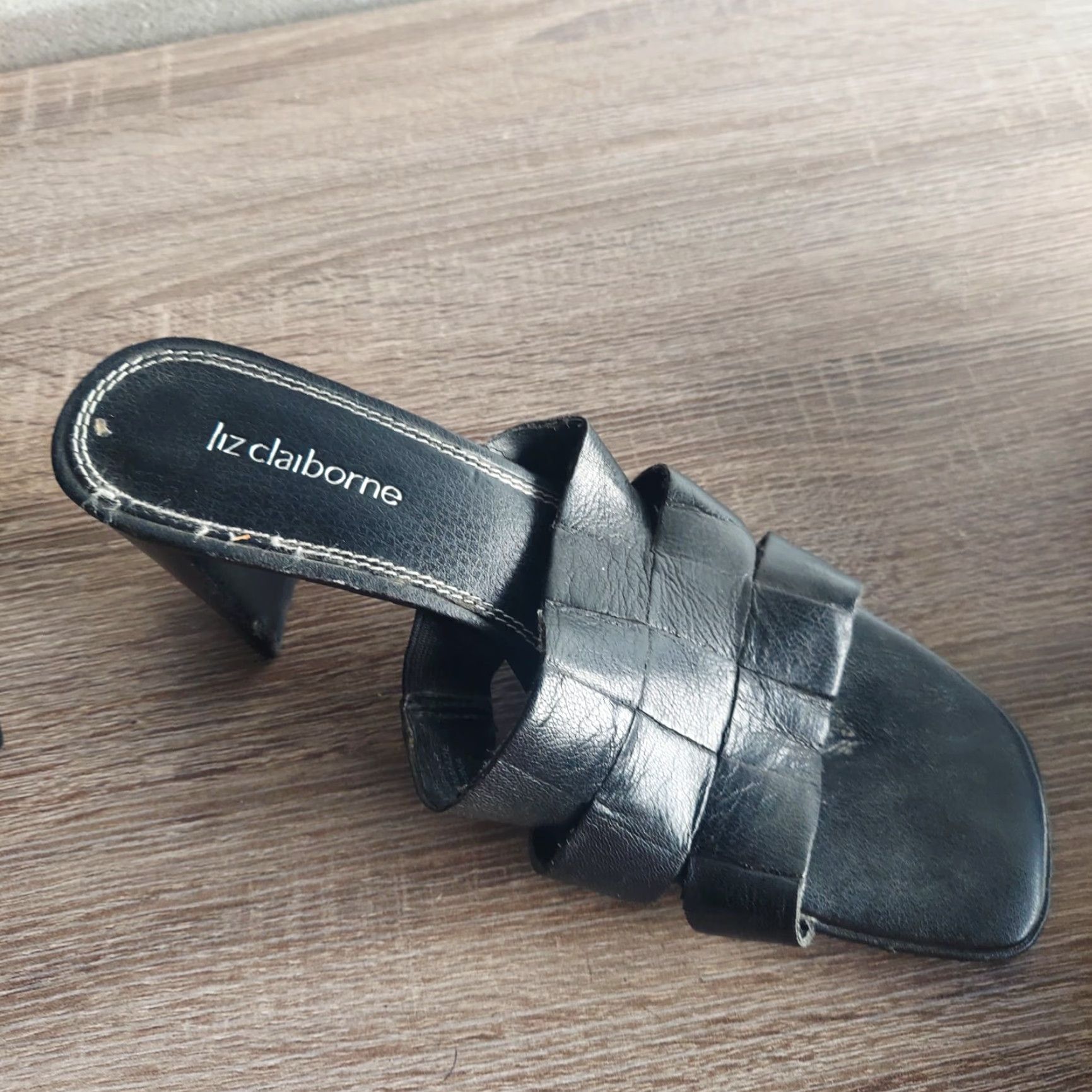 Liz Claiborne Liz Claiborne Women's Black Leather Slides Square Toe Pumps - Size 6.5M Size US 7 / IT 37 - 7 Thumbnail