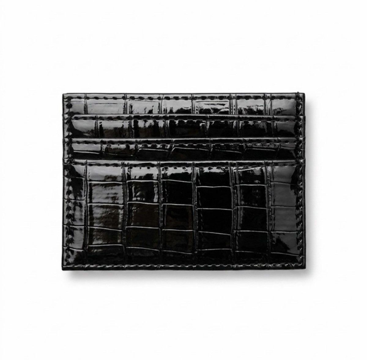 Black Crocodile-Print Card Holder / Slim Wallet, Men's
