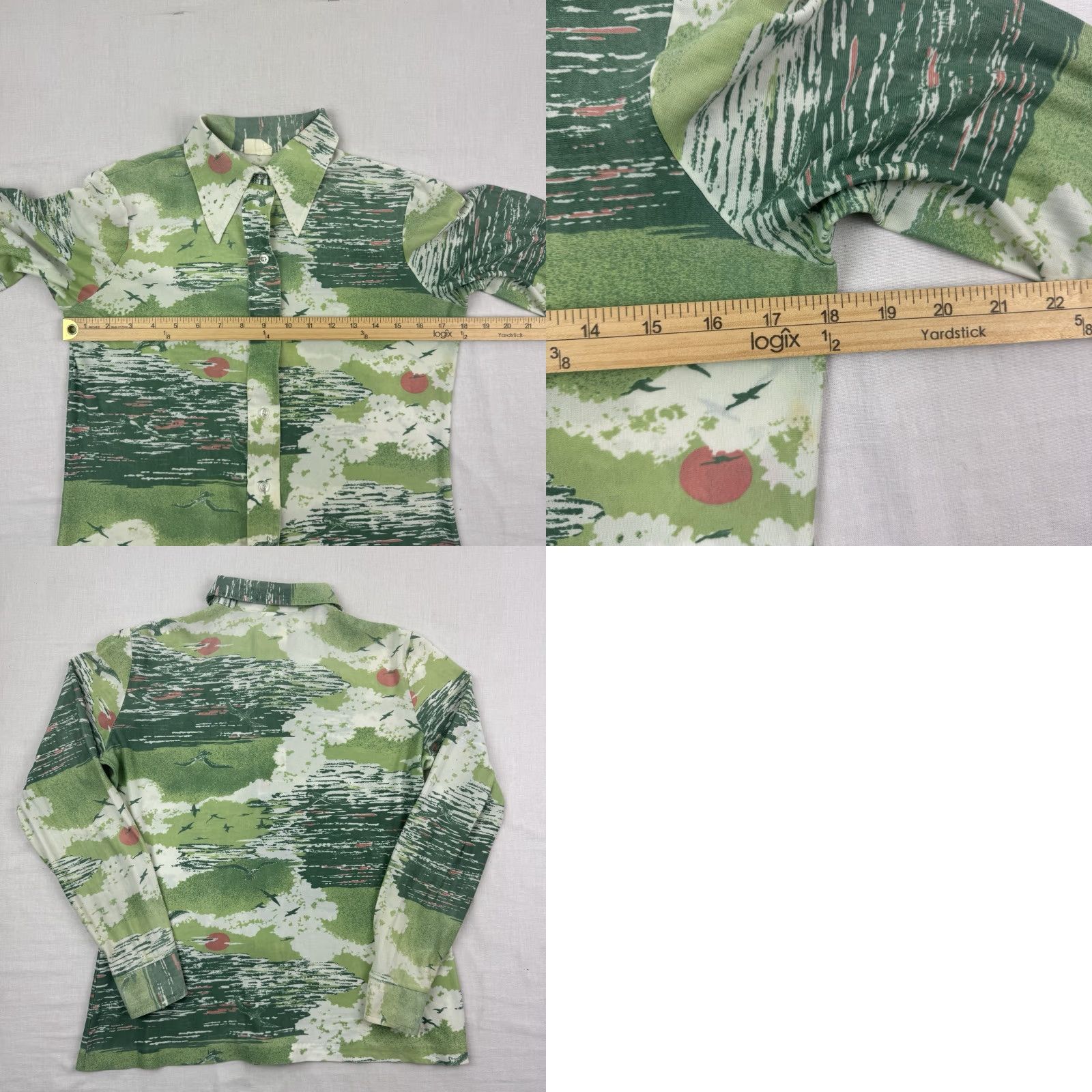 MCM VINTAGE MCM Button-Up Womens Small S Collared 60s 70s Mid Century Modern Rayon Green Long Sleeve Printed Clothing Size S / US 4 / IT 40 - 9 Thumbnail
