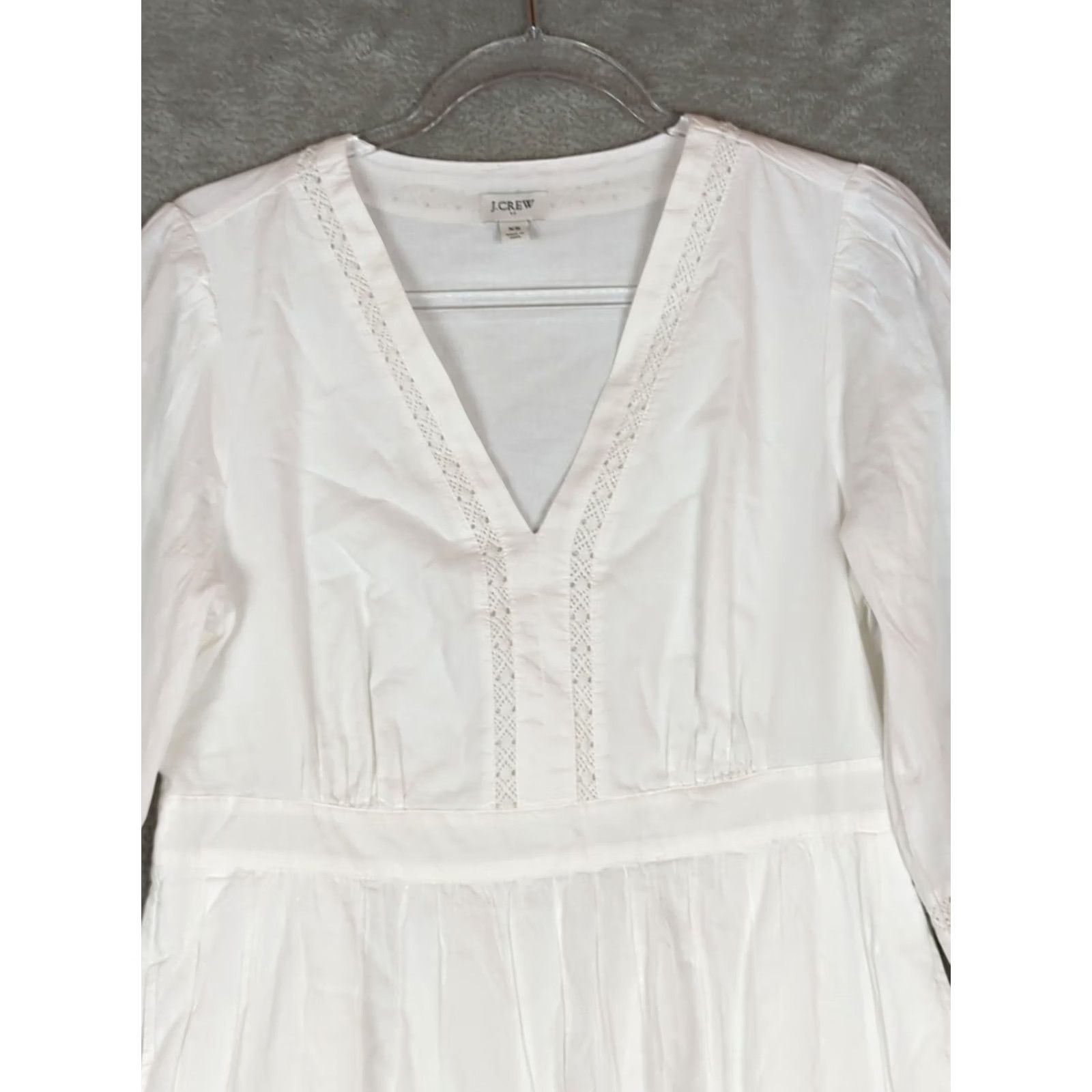 J.Crew J.CREW White Dress XS Long Puff Sleeve Crochet V-Neck A-Line Beach Cottagecore Lightweight 100% Cotton Size XS / US 0-2 / IT 36-38 - 3 Thumbnail