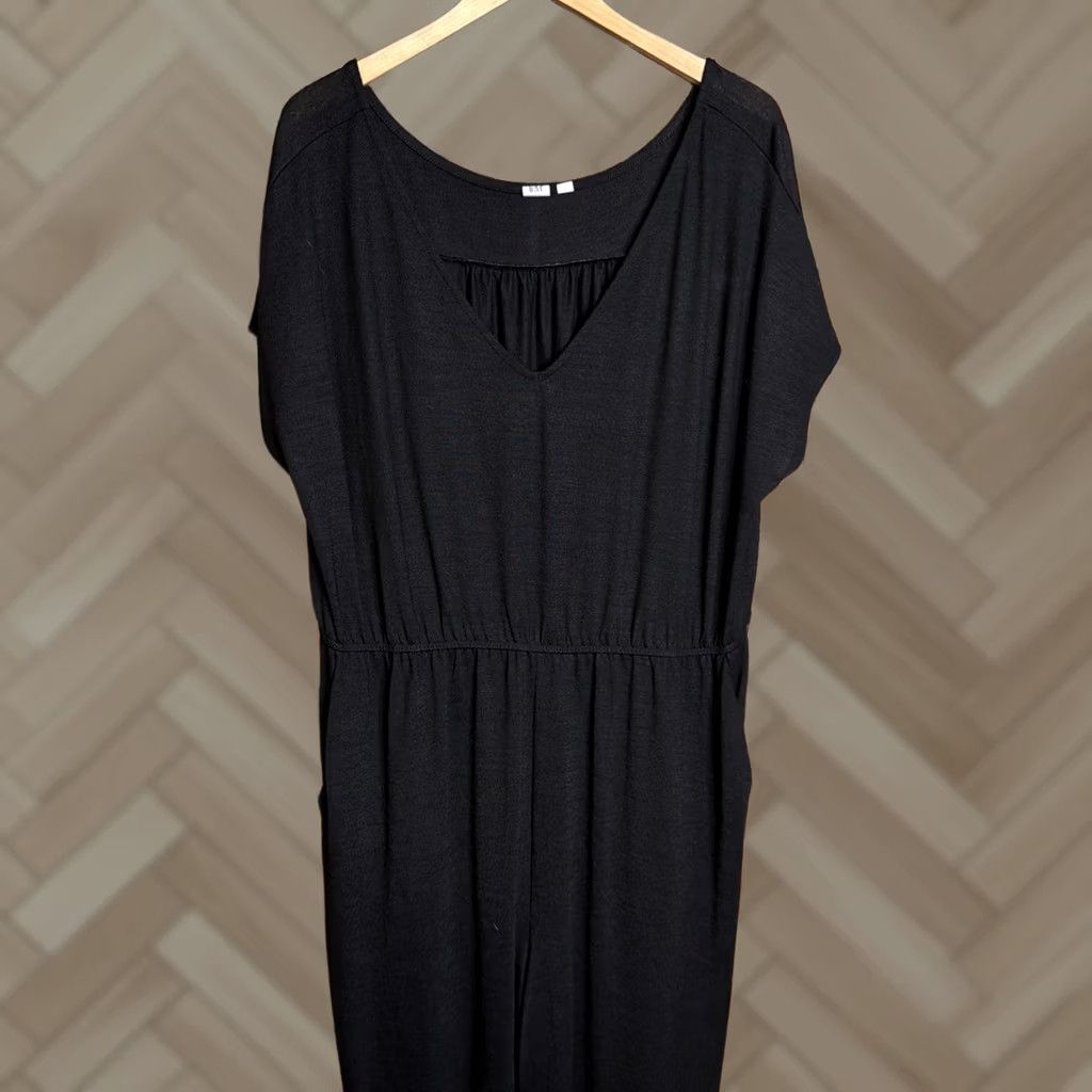 Gap VINTAGE Gap Womens Plus Size 2XL Rayon Blend Short Sleeve Black Jumpsuit Lightweight Denim Black Womens 2XL Short Sleeve Jumpsuit Gap Size 40" / US 18 - 1 Thumbnail