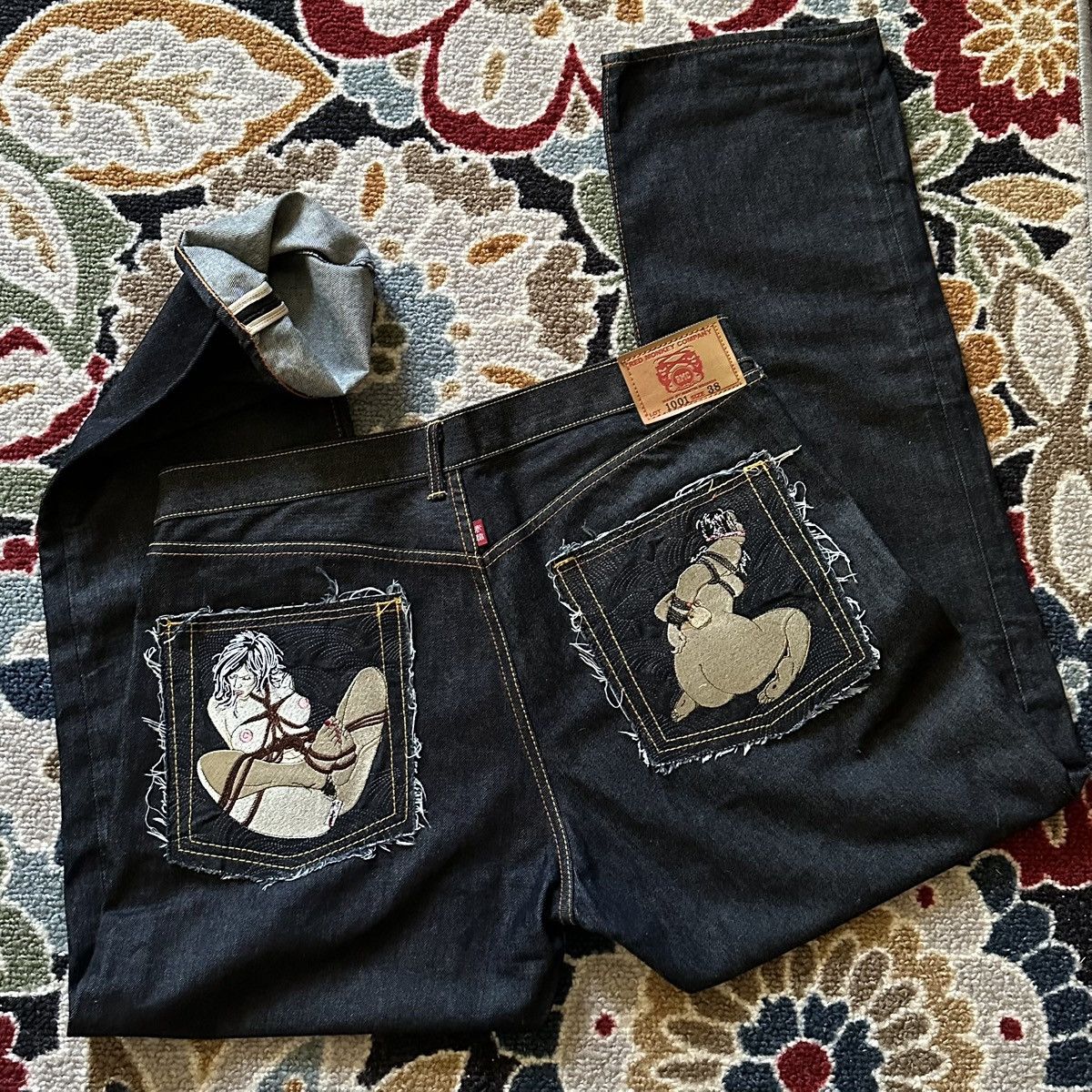 Pre-owned Avant Garde X Vintage Crazy Vintage Y2k Red Ape “bondage” Selvage Denim Jeans In Raw Denim