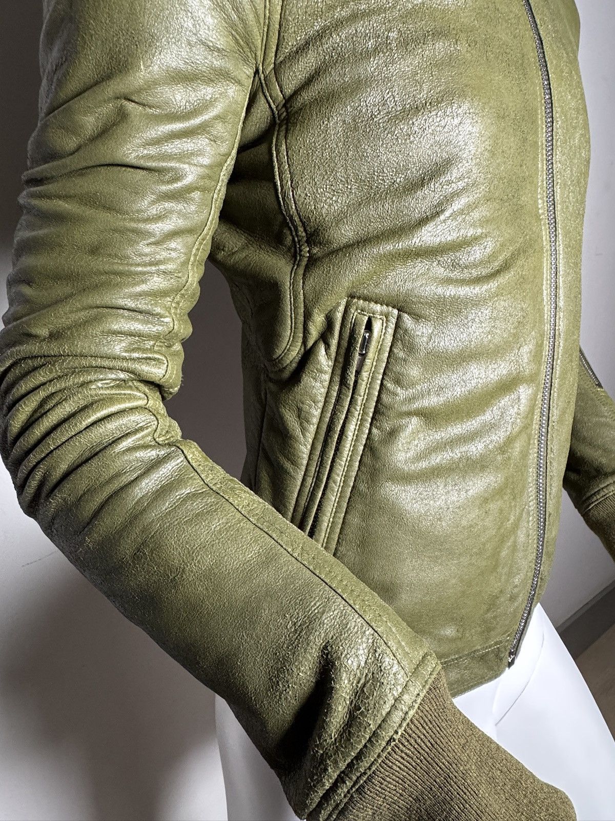 Rick Owens Rick Owens Dirty Green Leather Flight Jacket – FW18 Size US S / EU 44-46 / 1 - 6 Thumbnail