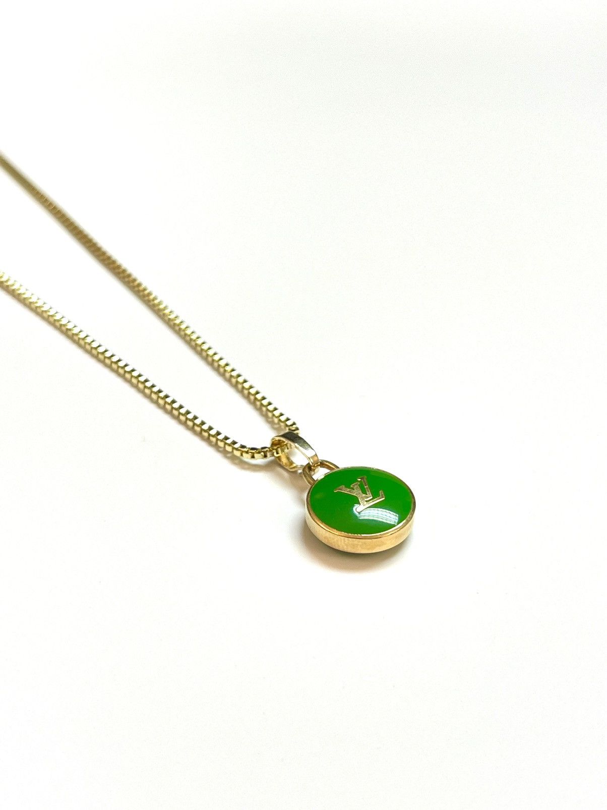 Pre-owned Louis Vuitton Lv Logo Charm Pendant On Chain/necklace In Green