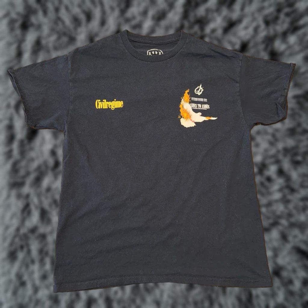 Vintage Civil Regime T-Shirt Bird Earth Flames Black Large Mens Short Sleeve Crew Neck Graphic Print 26 by 20.5 pit to pit Size US L / EU 52-54 / 3 - 1 Thumbnail