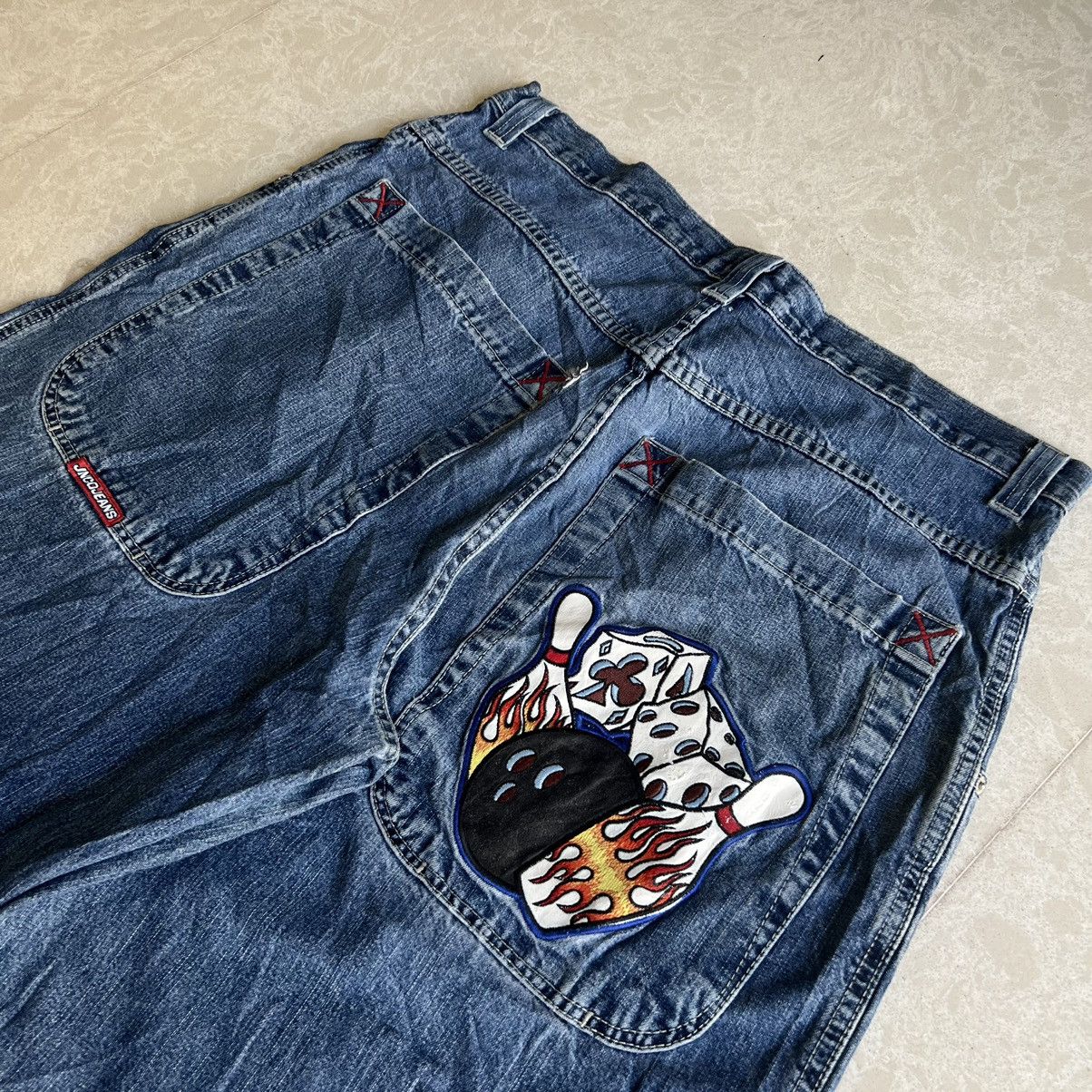 Image of 90's Jnco Flaming Bowling Pins Jeans in Denim, Men's (Size 38)