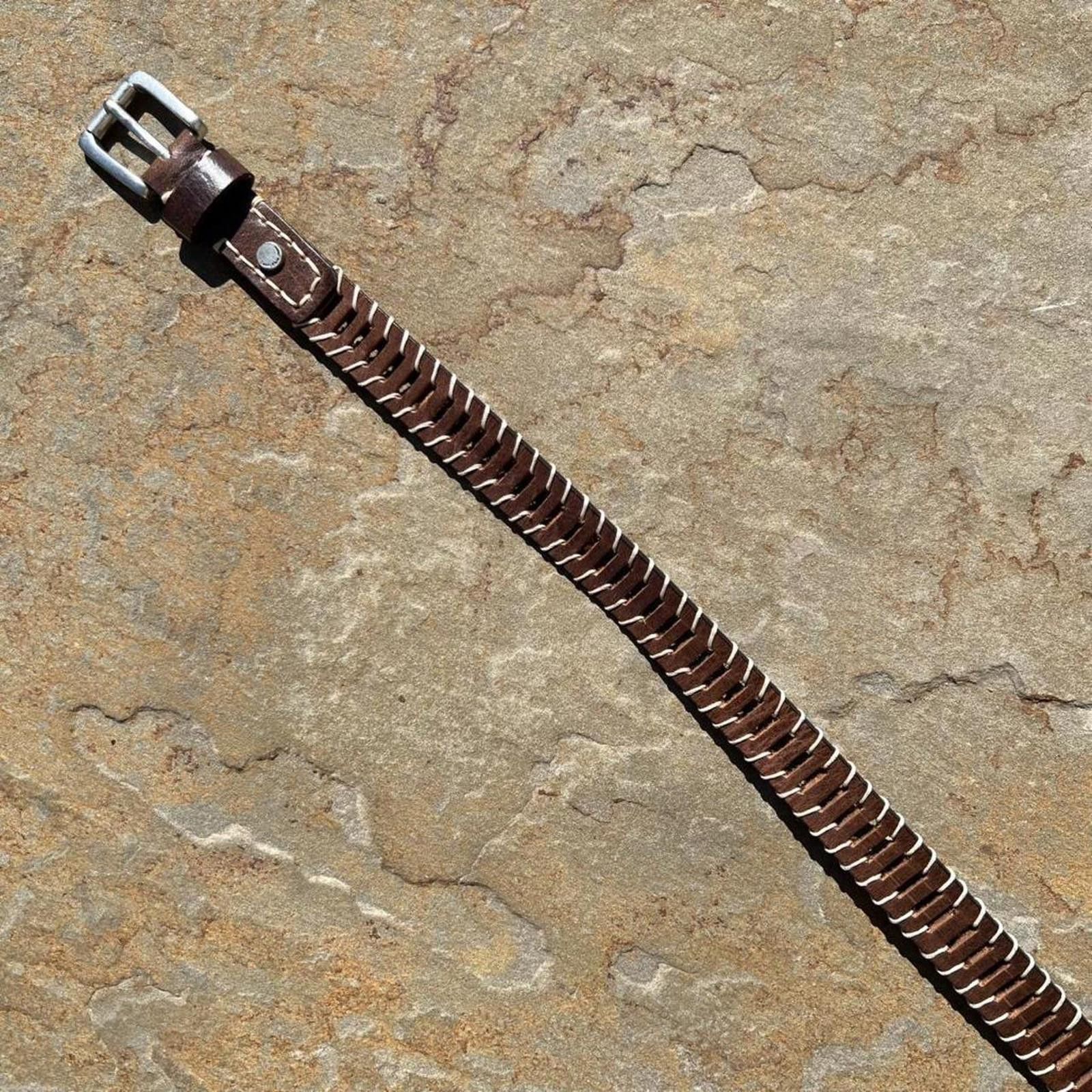 Calvin Klein Y2K Brown Leather Woven Stitch Design Western Patina Belt Size ONE SIZE - 2 Thumbnail