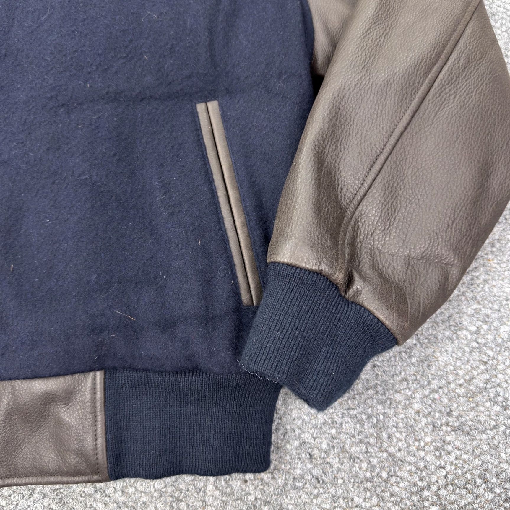 Vintage VINTAGE Reilly Olmes Jacket Mens L Wool Leather Bomber Zip Navy Brown Size US L / EU 52-54 / 3 - 3 Thumbnail