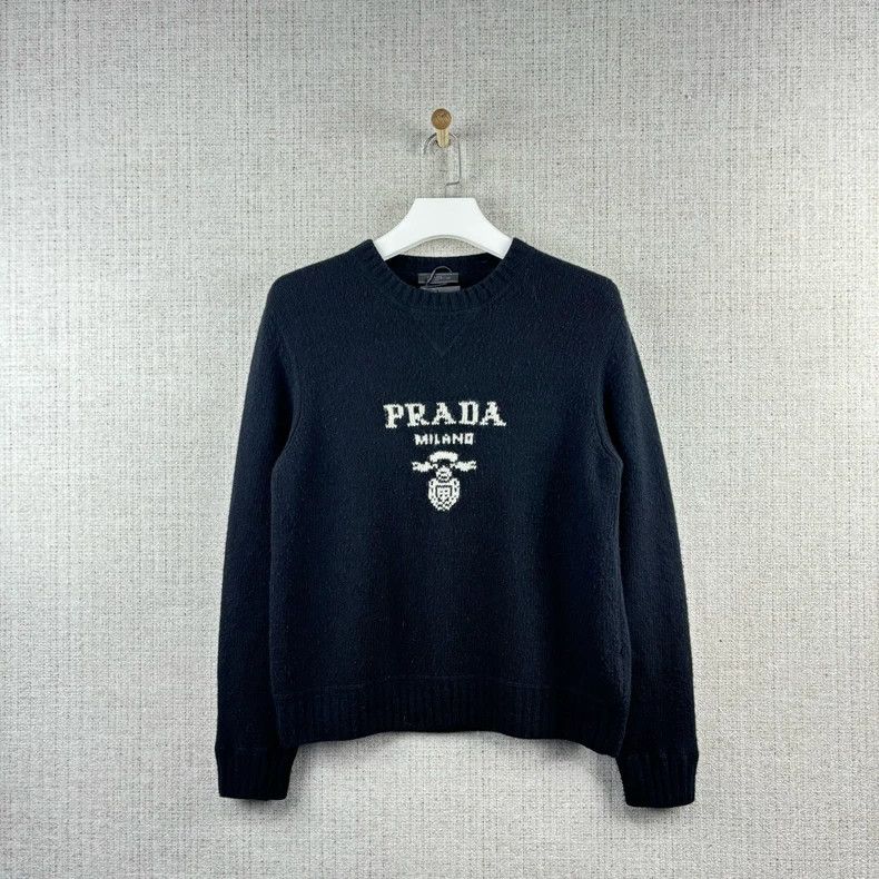 Prada PRADA Logo Intarsia Knit Pullover Sweater Size US M / EU 48-50 / 2 - 1 Thumbnail