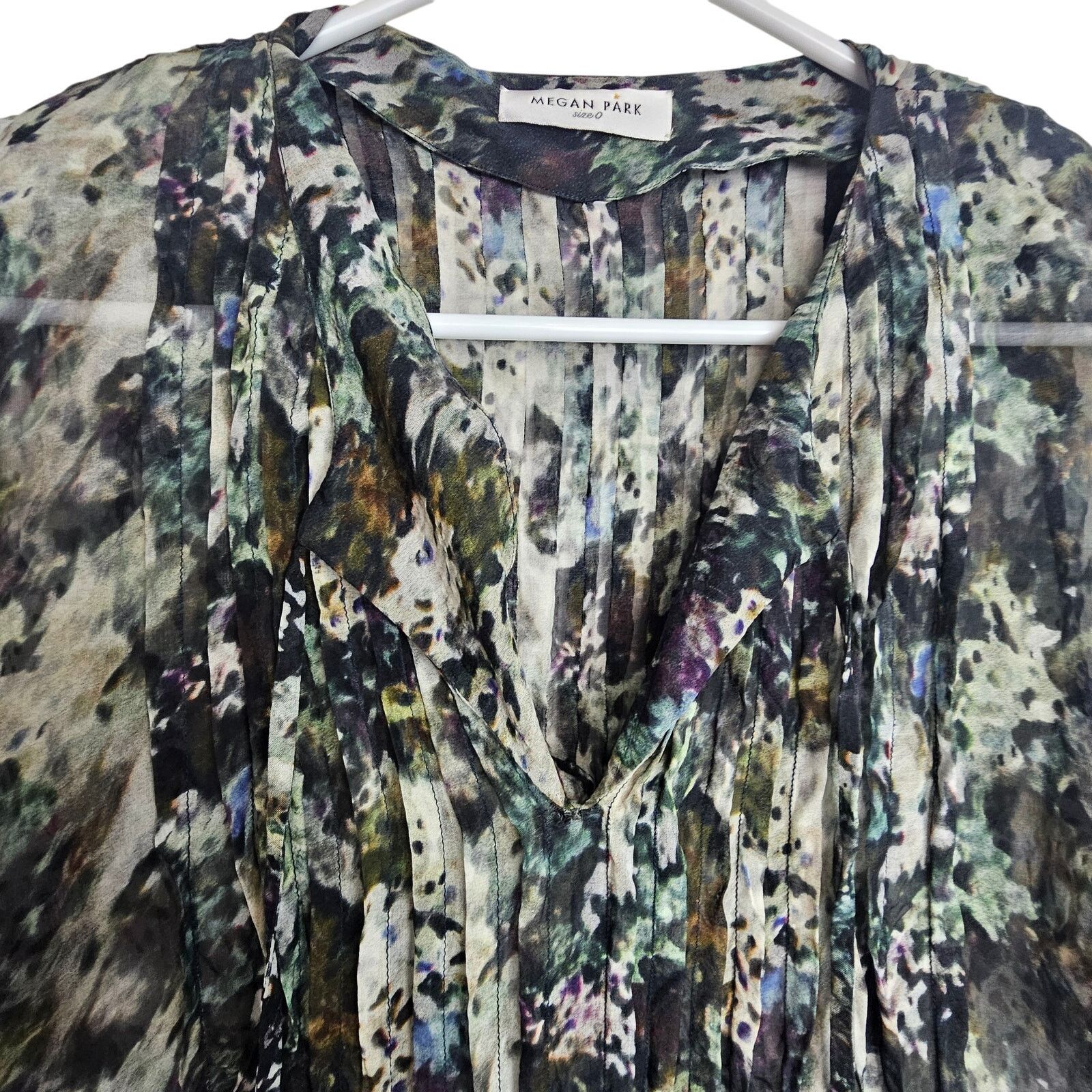 Mega Yacht Megan Park Silk Dress 0 Watercolor Sheer Overlay Pintuck Size XS / US 0-2 / IT 36-38 - 2 Thumbnail