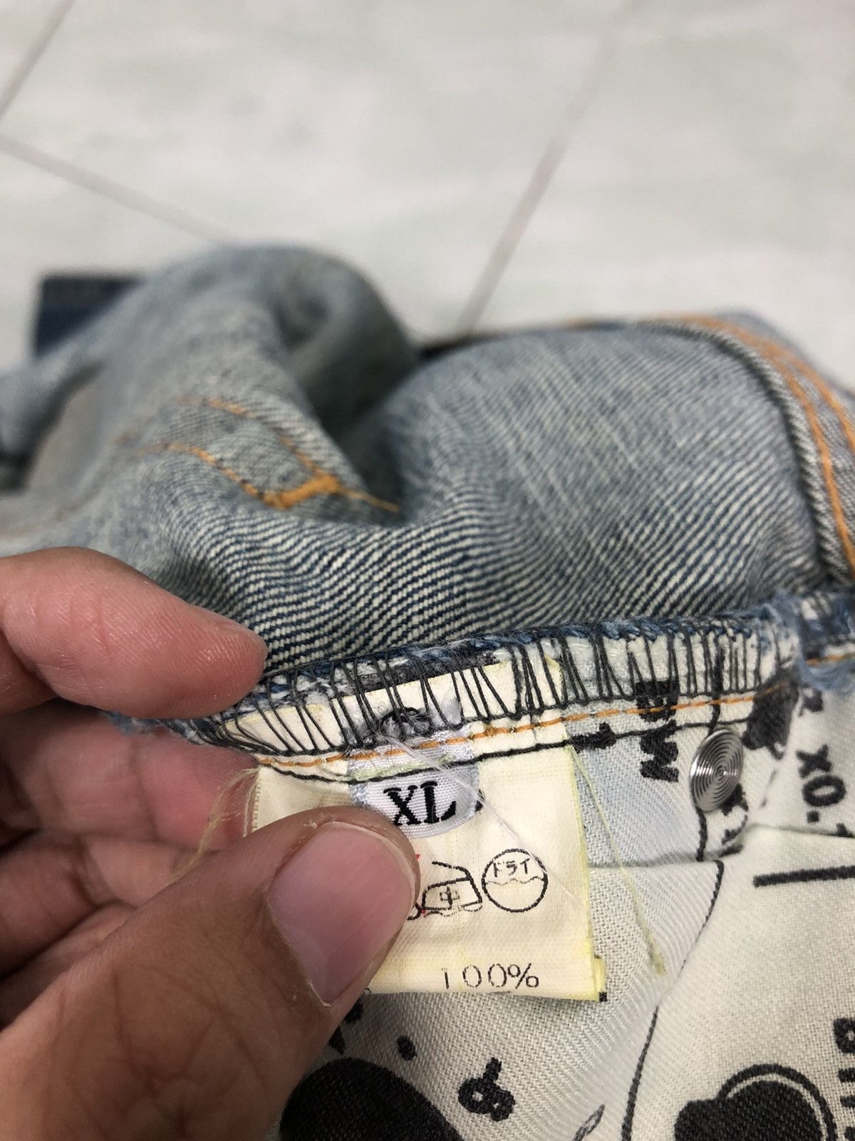 Japanese Brand 🔥Addnine Genuine Garment Denim Jeans Cross Big Logo Pocket Size US 35 - 18 Thumbnail