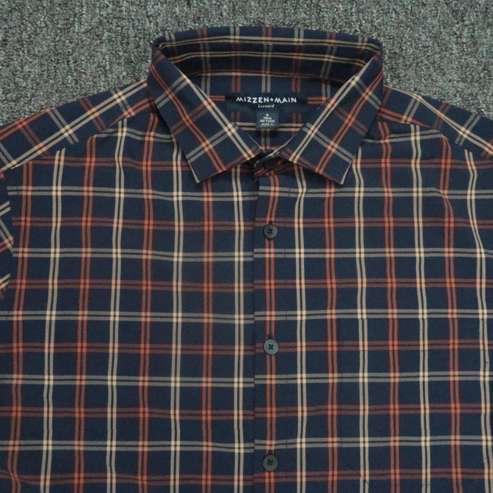 Mizzen+Main Mizzen+Main Shirt Mens Small Blue Orange Plaid Trim Button Long Sleeve No Tuck Size US S / EU 44-46 / 1 - 2 Thumbnail