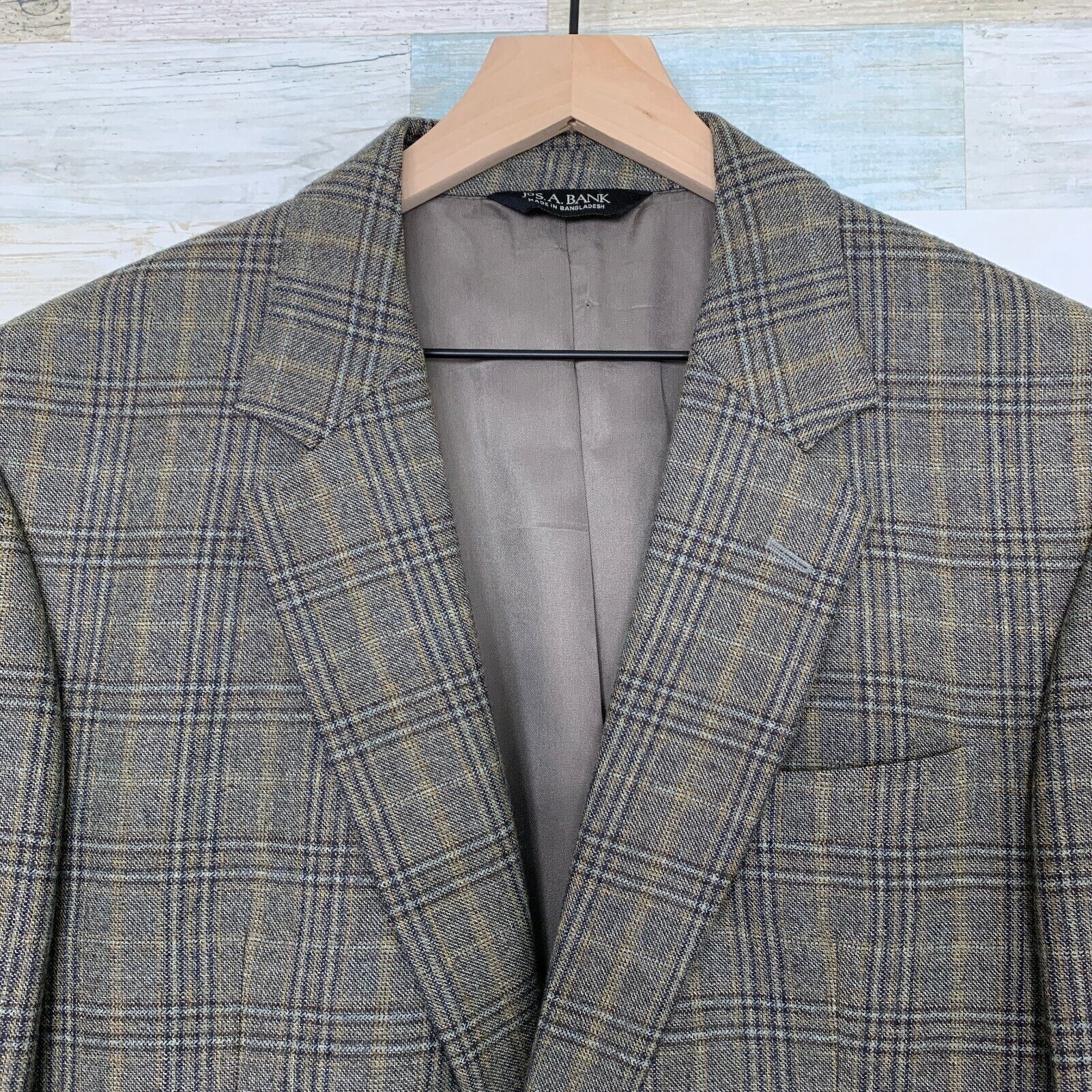 Jos. A. Bank Jos A Bank Wool Sport Coat Jacket Gray Two Button Check 43L Size 42L - 2 Thumbnail