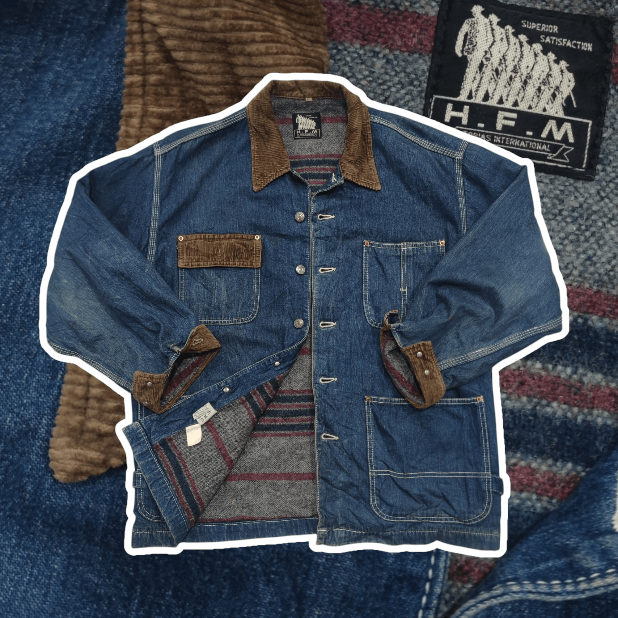 Japanese Brand × Vintage HFM TOBIAS INTERNATIONAL DENIM BLANKET LINED CHORE JACKET Size US L / EU 52-54 / 3 - 1 Thumbnail