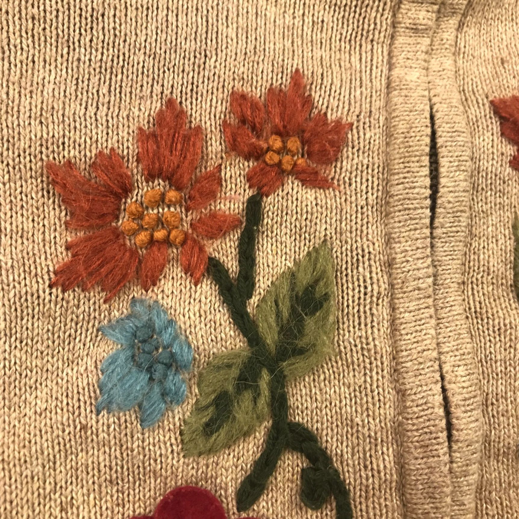 Vintage VINTAGE Tiara International Floral 3D Embroidered Sweater Cardigan Large Beige Womens Size L / US 10 / IT 46 - 6 Thumbnail