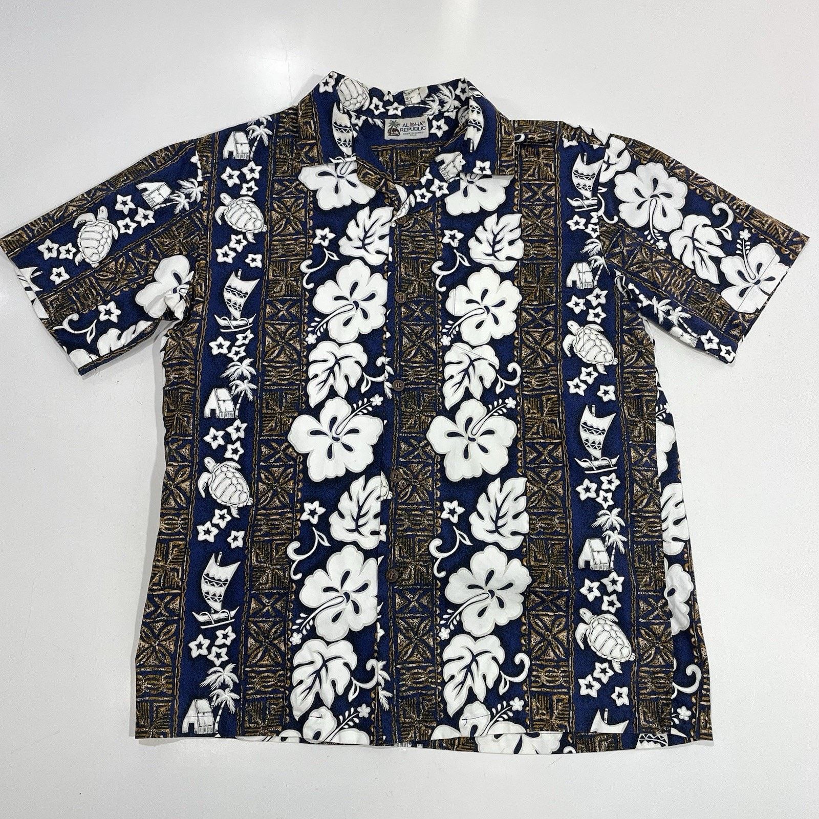 Reyn Spooner Aloha Republic Hawaiian Shirt M Blue White Floral Sea Turtle Size US M / EU 48-50 / 2 - 1 Thumbnail