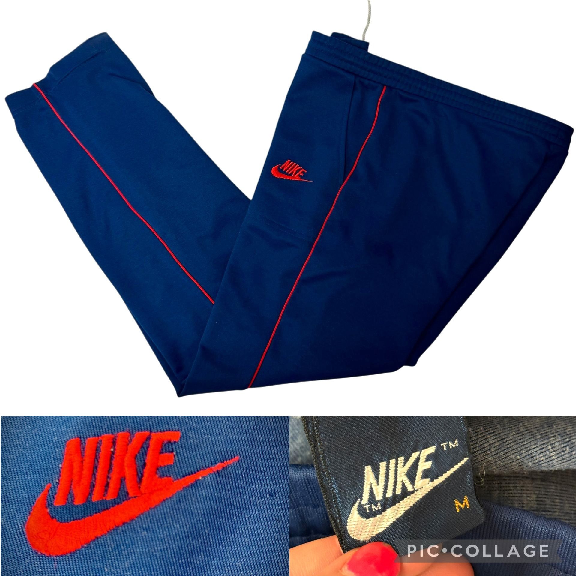 70 80's NIKE Blue Tag Joggers LOGO Red Stripe Athletic Pants