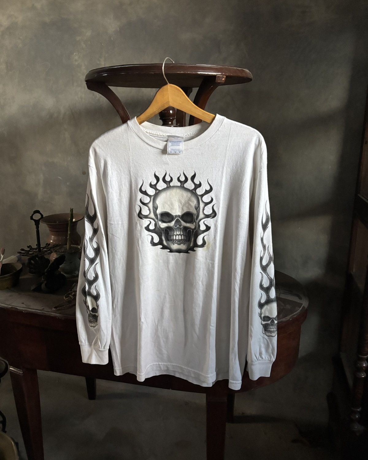 Vintage Crazy Vintage Tee Skull Y2k Longslvee White WCC💀 Size US M / EU 48-50 / 2 - 2 Thumbnail