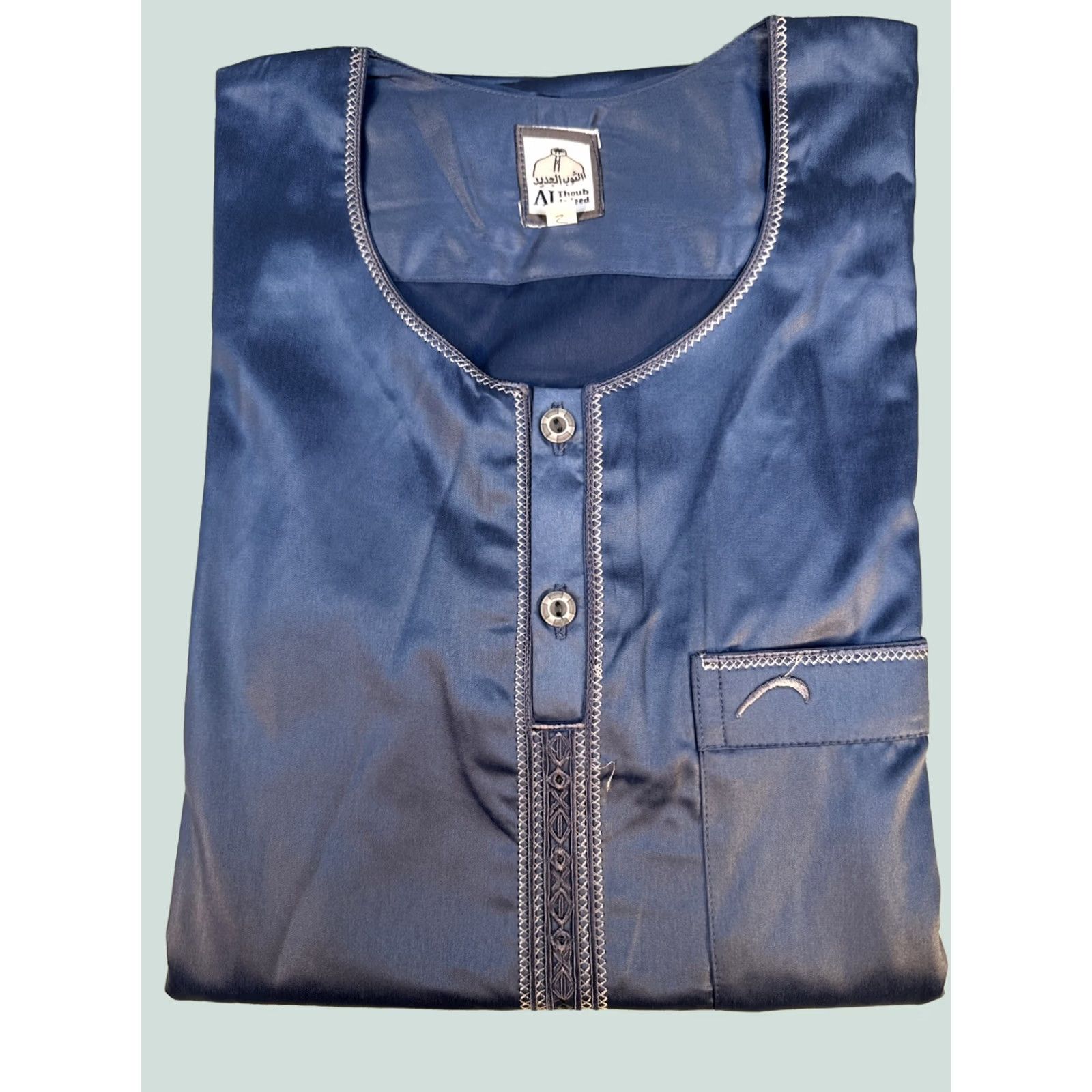 Vintage Men’s Short Sleeve Embroidered Thobe Tunic Blue XL Traditional Shirt Size US 36 / EU 52 - 1 Thumbnail