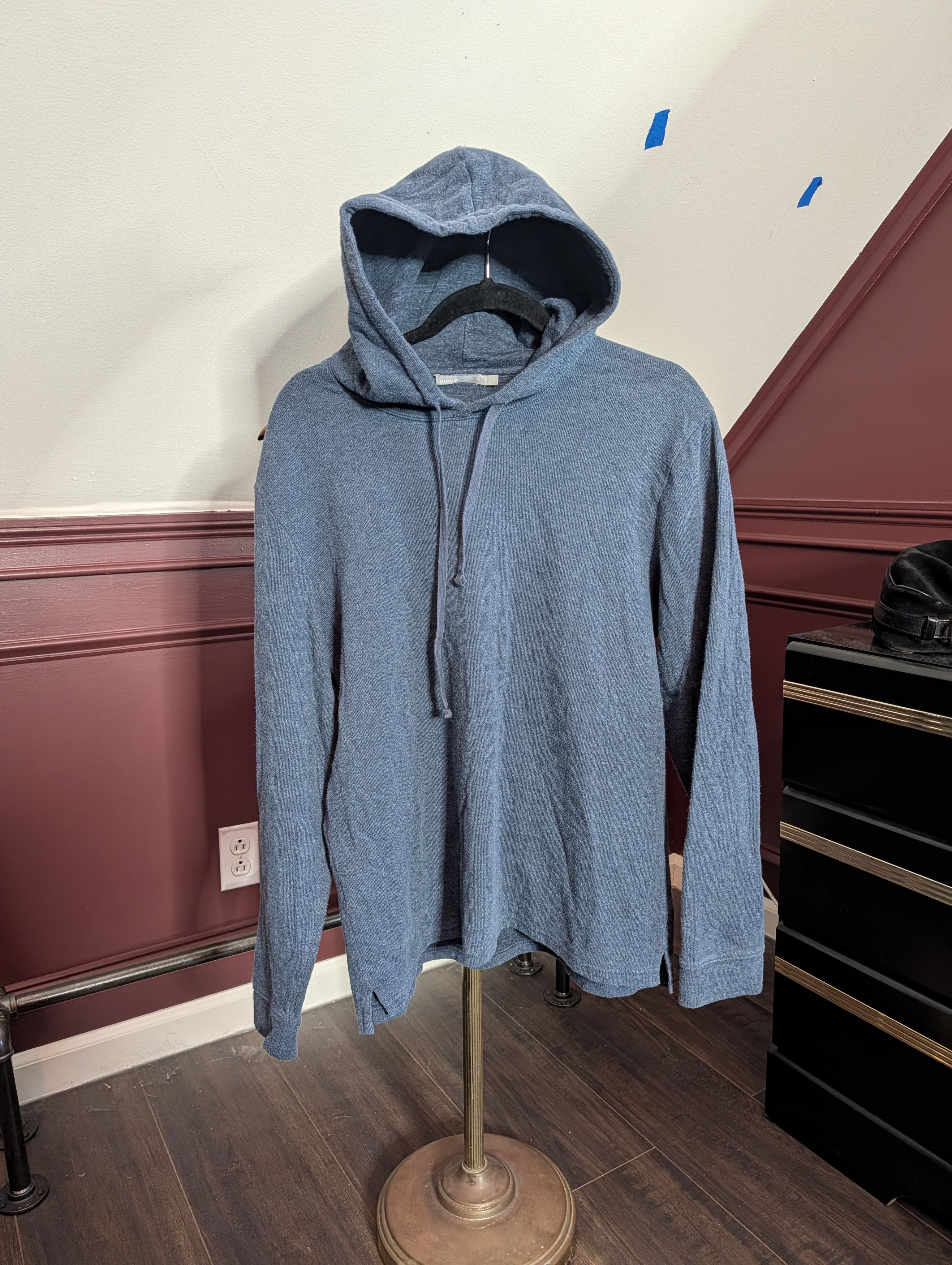 Vince Blue ribbed knit cotton hoodie SOFT w drawstrings Size US L / EU 52-54 / 3 - 1 Thumbnail