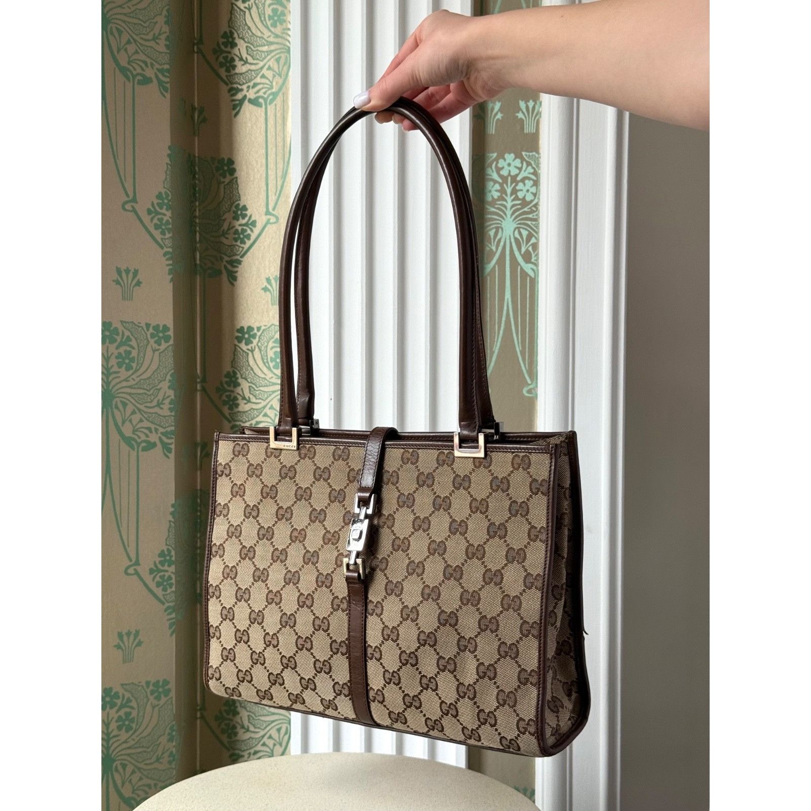 Gucci Gucci Monogram Jackie Canvas Beige Brown Shoulder Bag Size ONE SIZE - 2 Thumbnail