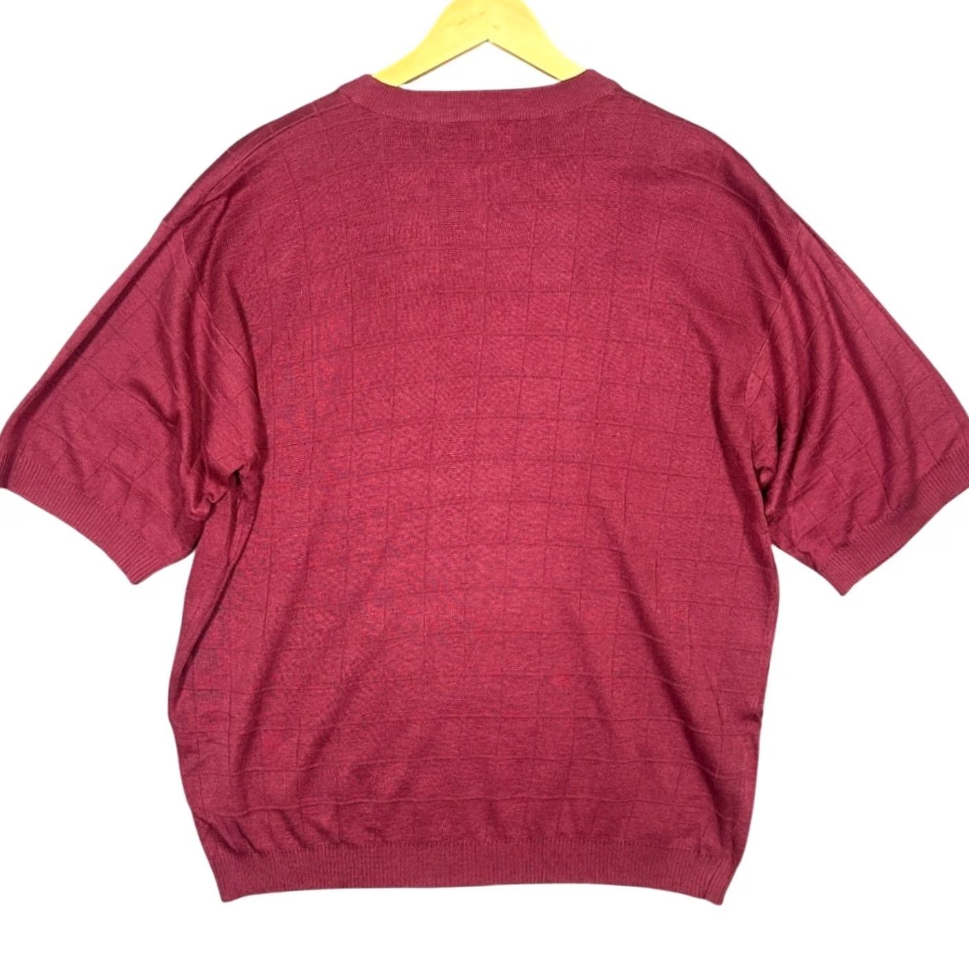 Vintage Irvine Park Mens Burgundy Textured Grid Knit Short Sleeve Sweater XLG Size US XL / EU 56 / 4 - 4 Thumbnail