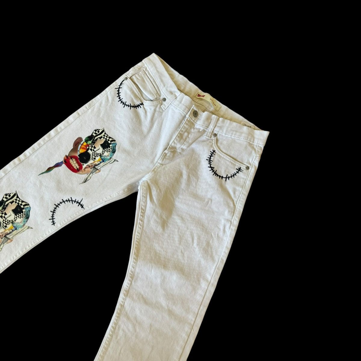 Levi's Unisex Up-cycled reworked one of a kind Levi’s white jeans. Size US 30 / EU 46 - 5 Thumbnail