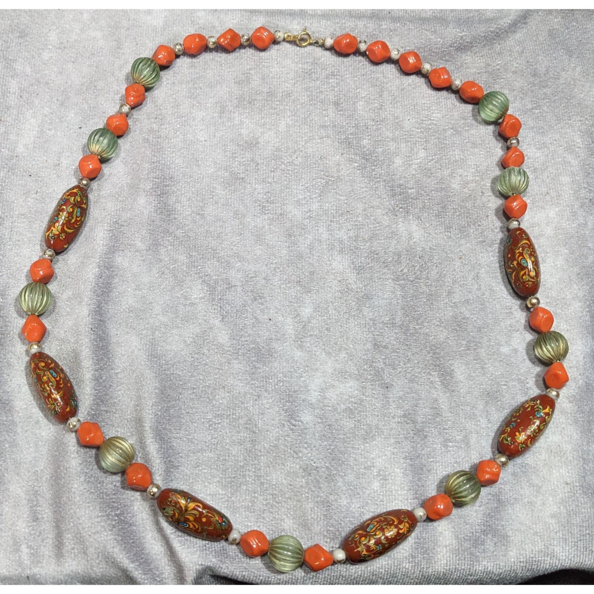 Other Vintage Hand Painted Bohemian Brown Green And Orange Beaded Size ONE SIZE - 5 Thumbnail