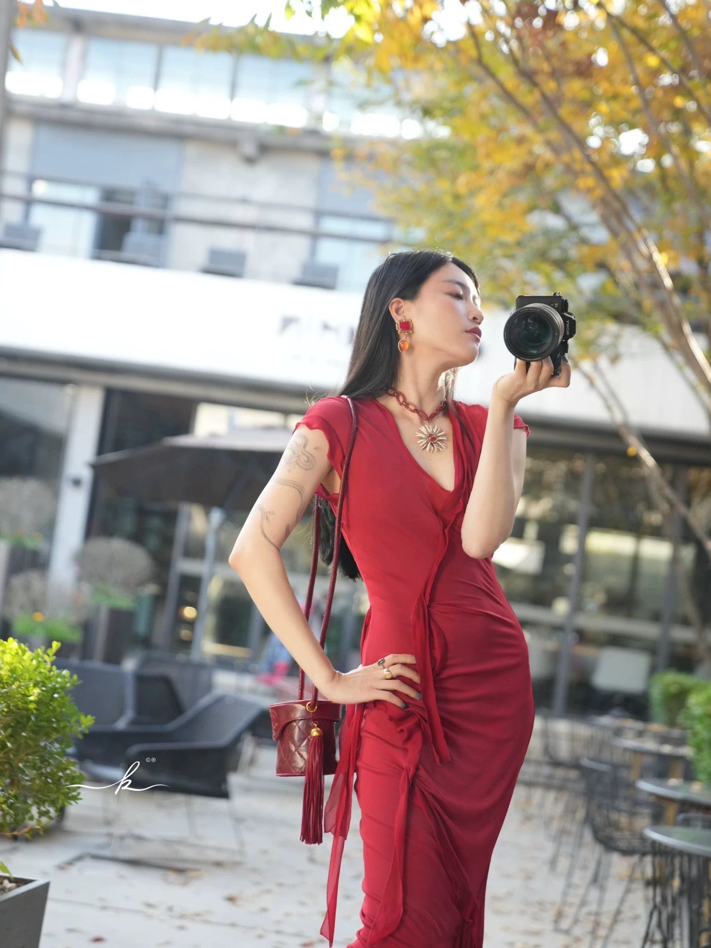 Yves Saint Laurent YSL Tom Ford 2003 Women's Red Tie-Belt Slim Dress Size S / US 4 / IT 40 - 6 Thumbnail