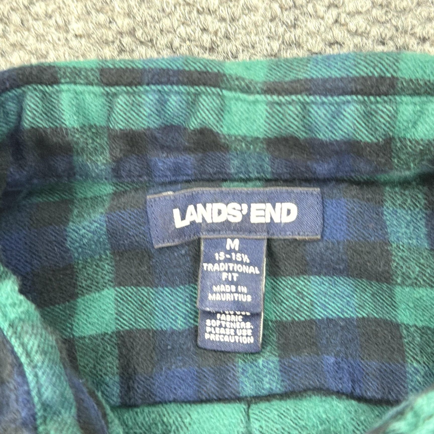 Lands' End Lands' End Shirt Mens Medium Blue Green Plaid Flannel Button-Down Long Sleeve Cotton with Pockets - Classic Fit Mens Size US M / EU 48-50 / 2 - 4 Thumbnail
