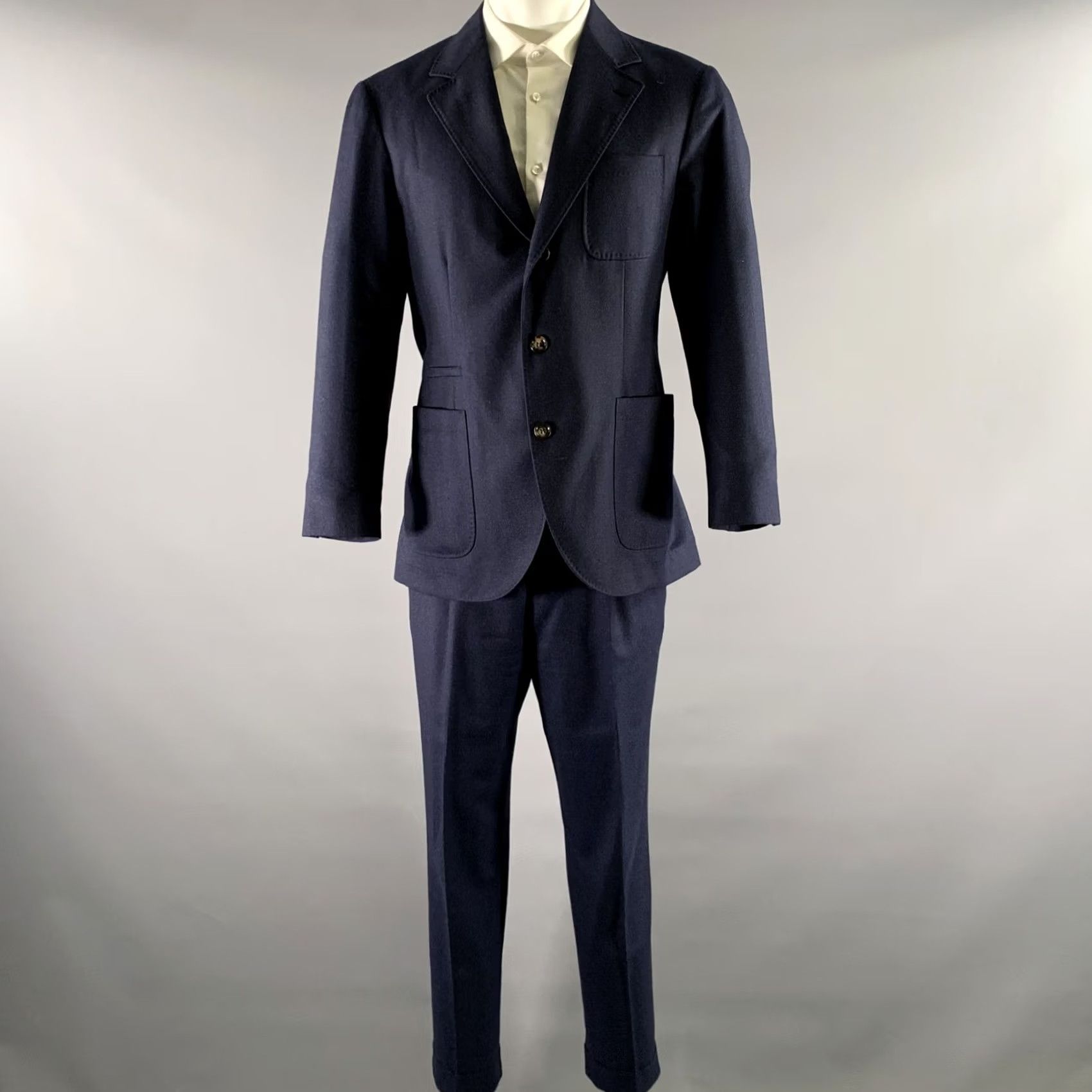 Brunello Cucinelli BRUNELLO CUCINELLI Navy Wool Notch Lapel Suit Size 40 Mens Size 36R - 2 Thumbnail