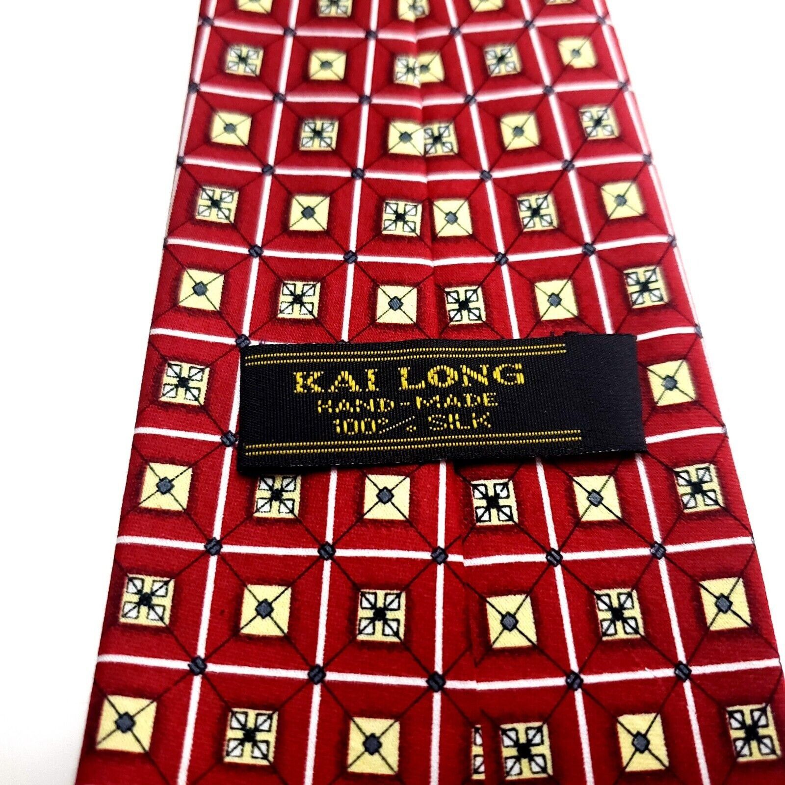 Designer Kai Long Handmade Silk Tie Print Red Geometric Size ONE SIZE - 3 Thumbnail