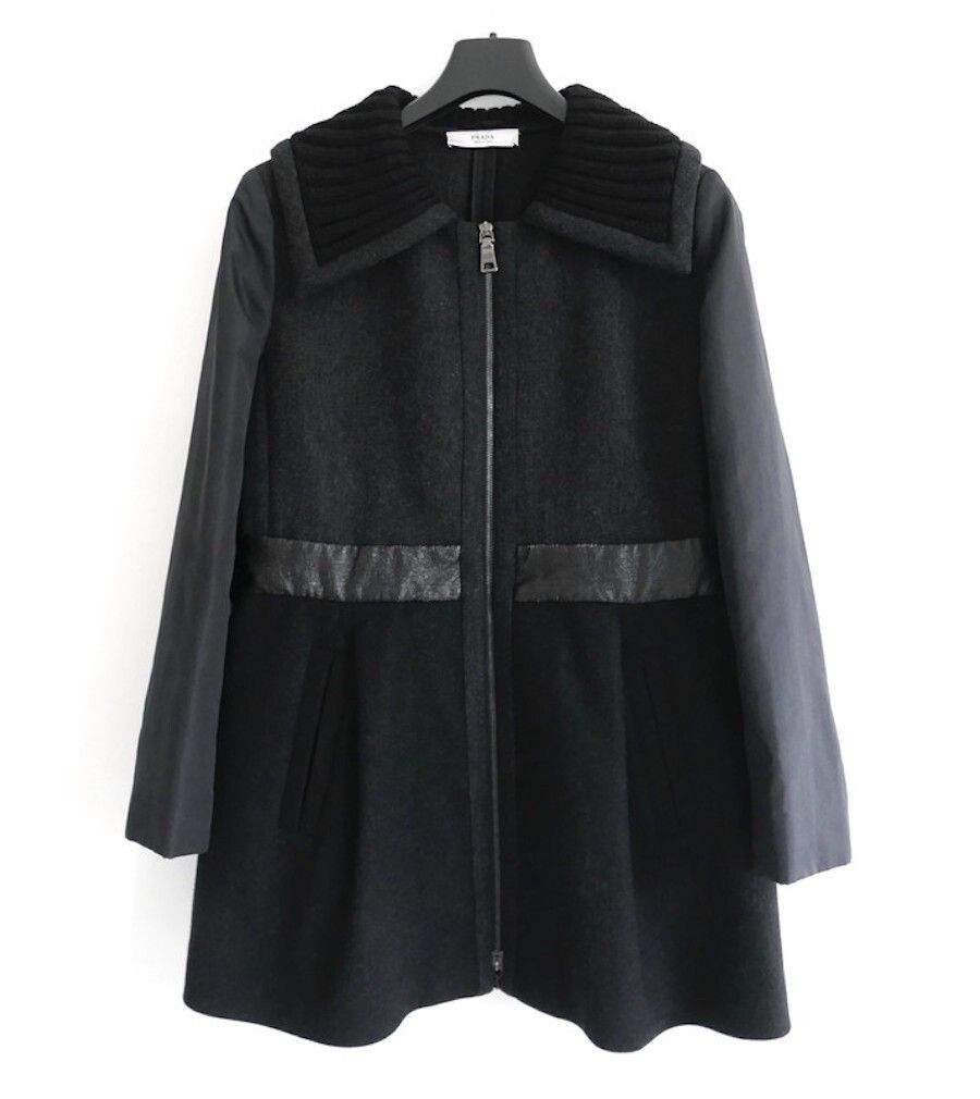 Prada Prada Fall 2008 Wool, Nylon, Knit & Leather Princess Coat Size L / US 10 / IT 46 - 1 Thumbnail