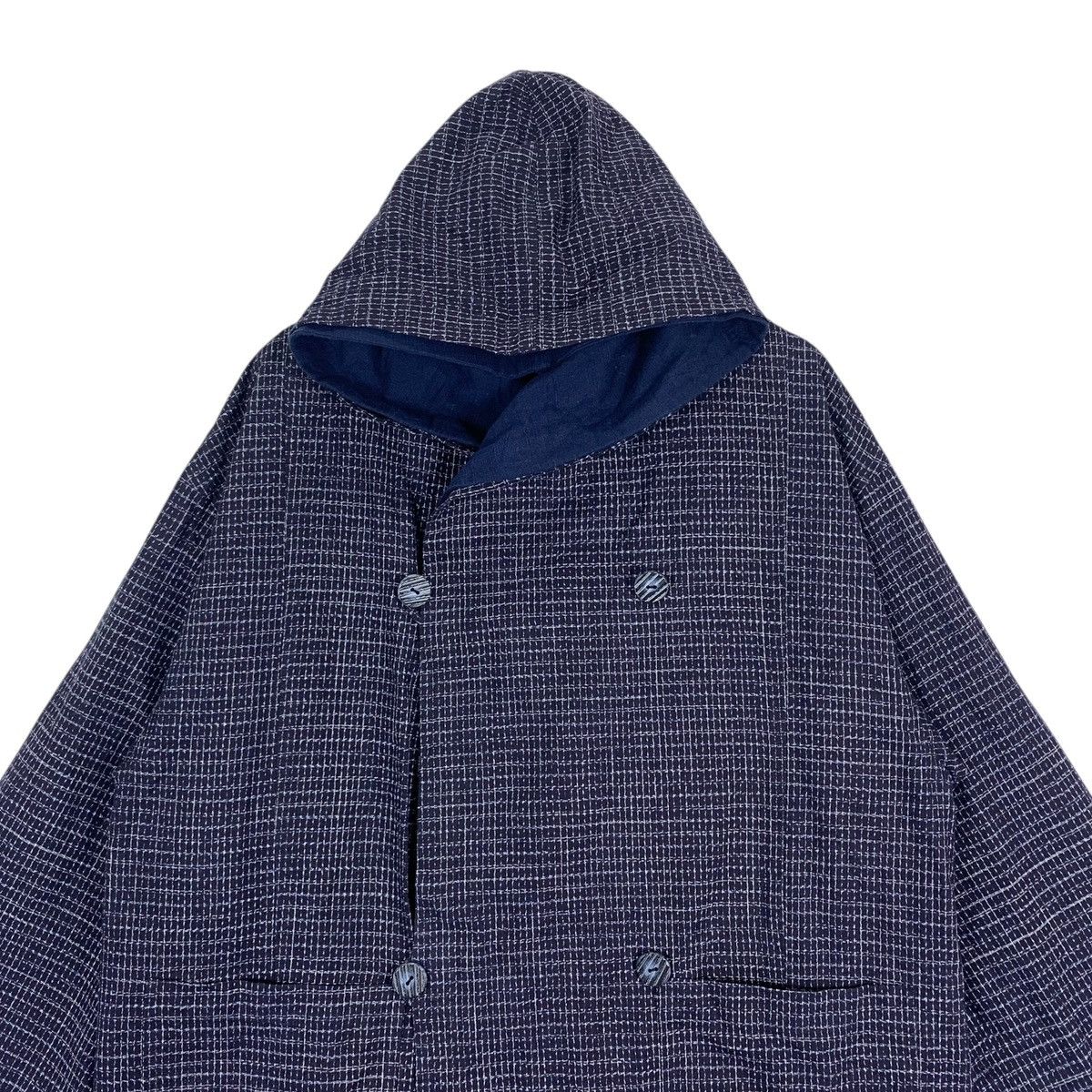 Indigo Vintage Double Breasted Button Long Hoodie Coat Size US L / EU 52-54 / 3 - 2 Thumbnail
