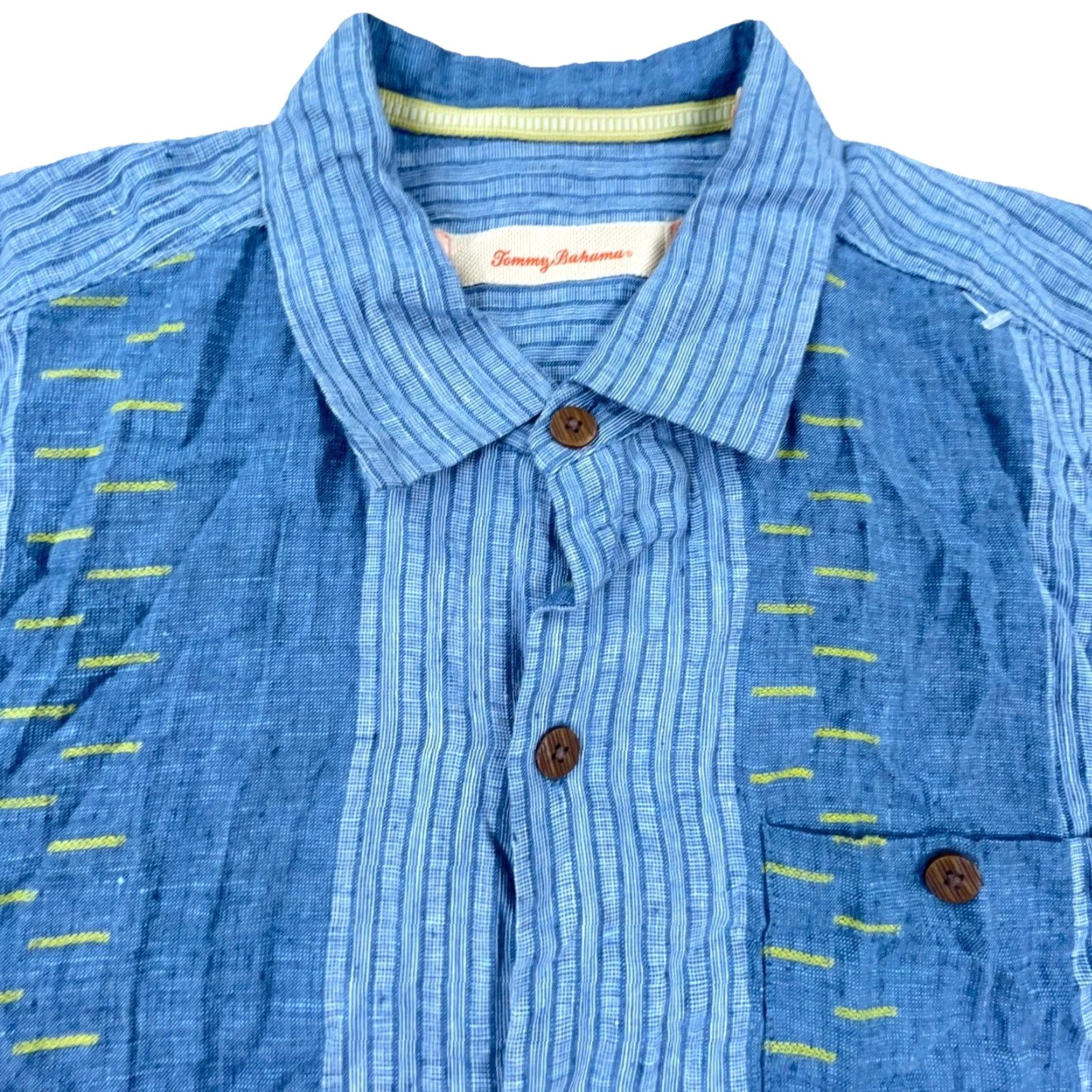 Tommy Bahama VINTAGE Tommy Bahama Shirt Men Large Blue Striped Linen Button-Up Casual Beachwear Summer Mens Size US L / EU 52-54 / 3 - 2 Thumbnail