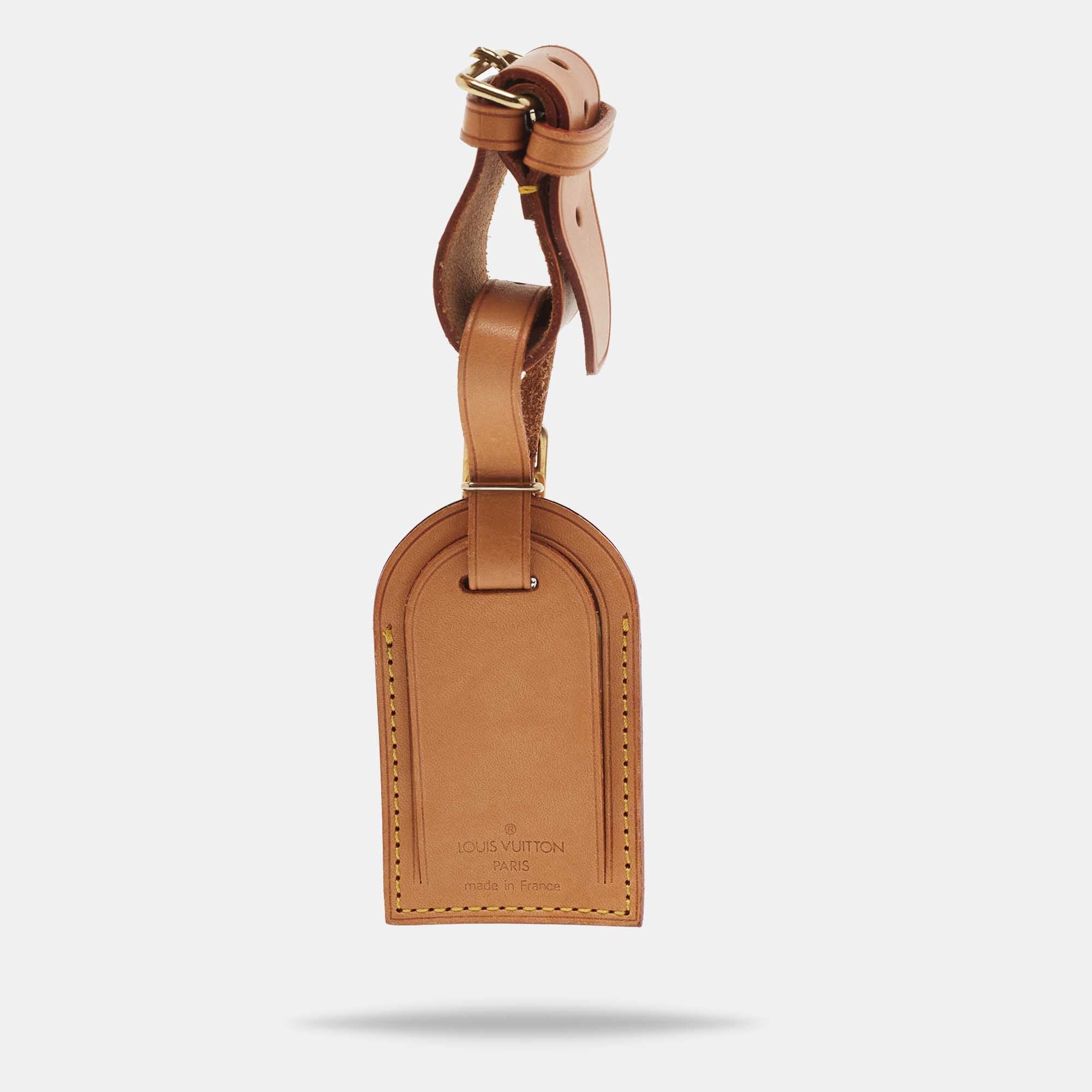 image of Louis Vuitton Vachetta Leather Luggage Name Tag & Strap Holder in Black, Women's