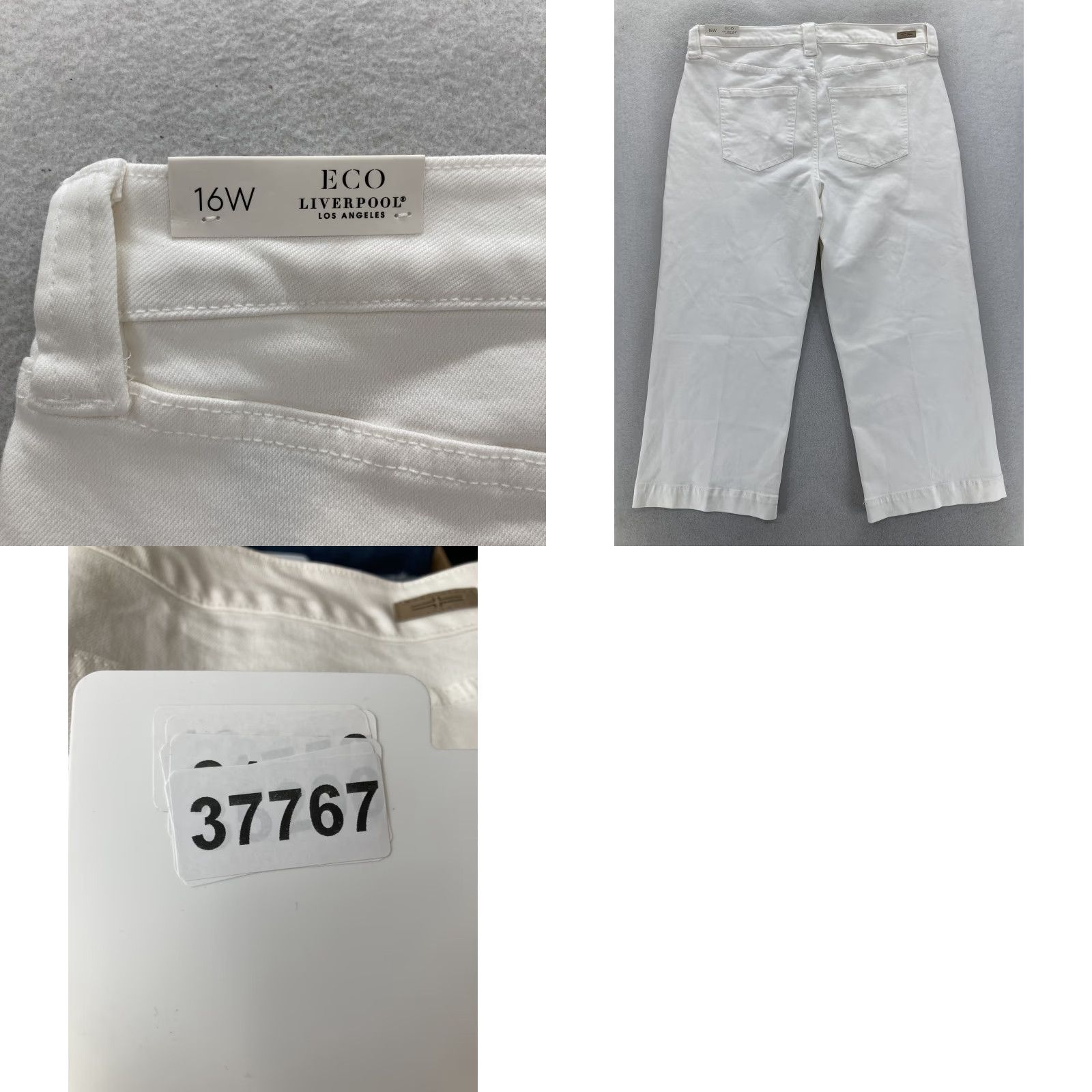 Vintage Liverpool Pants Womens 16W White Cropped Wide Leg High Rise Pockets Logo Buttons Zip Casual Travel Business Women Pants Size 38" / US 16 / IT 52 - 9 Thumbnail