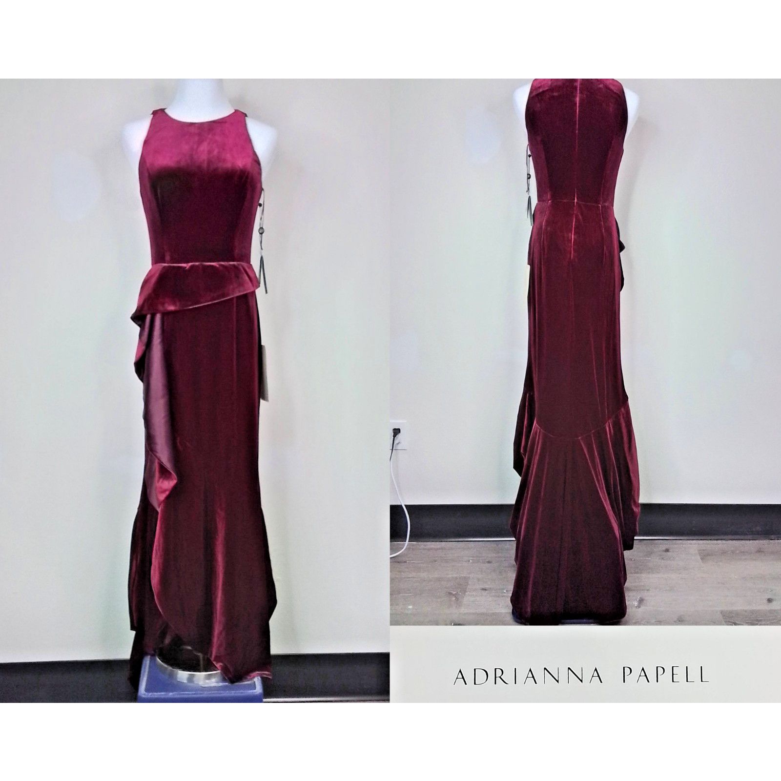 Adrianna Papell Adrianna Papell NWT Dress Women's 2 Burgundy Velvet Cascade Size XS / US 0-2 / IT 36-38 - 1 Thumbnail