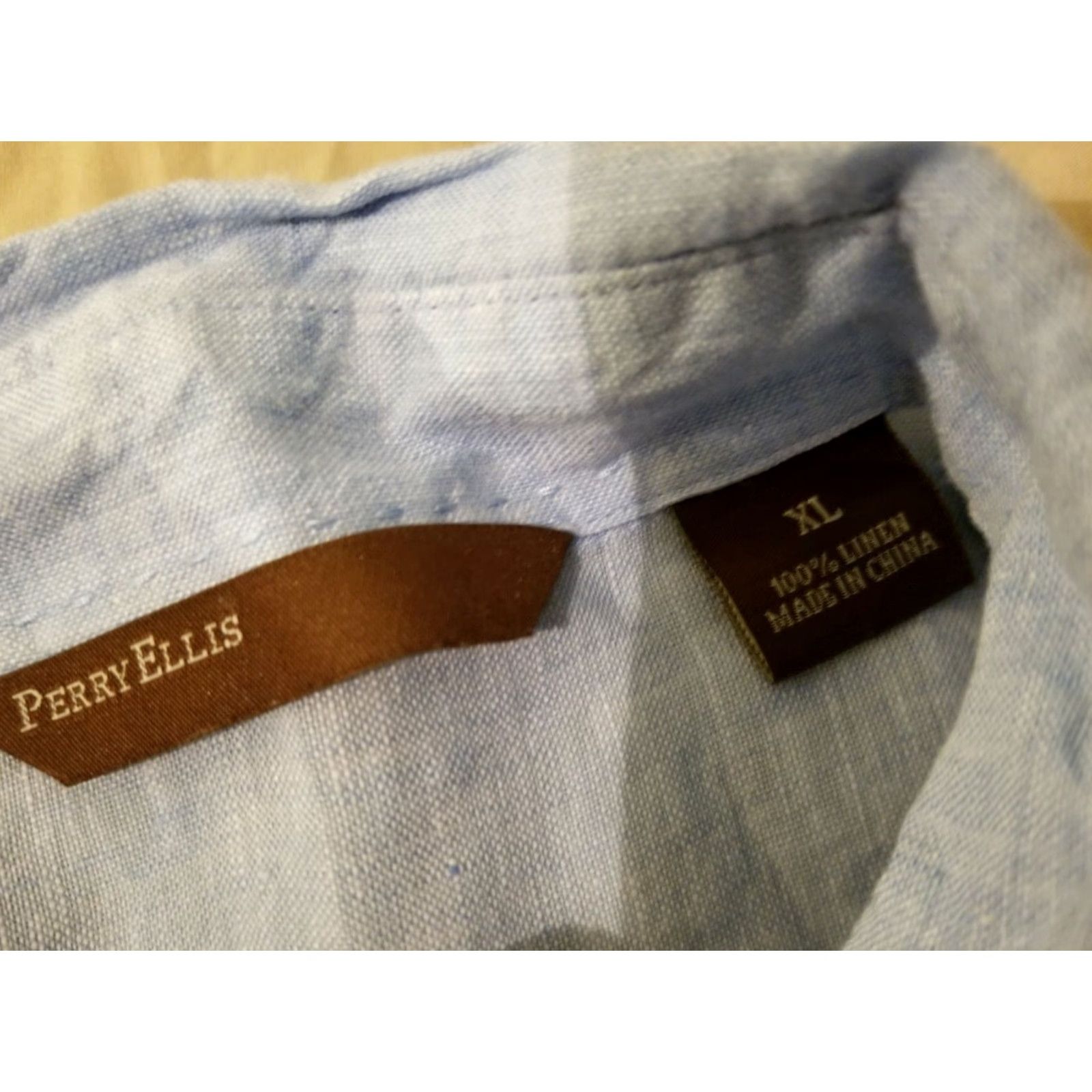 Perry Ellis VINTAGE Perry Ellis Mens Linen Dress Shirt XL Blue Button-Up Long Sleeve Size 46R - 4 Thumbnail