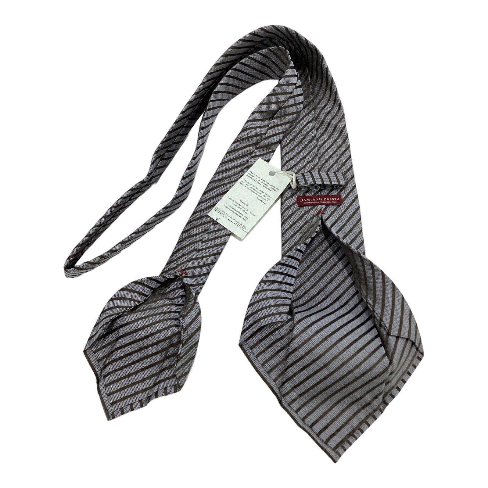 Other DAMIANO PRESTA 7Folds Gray Striped Luxury Silk Tie Hand Made Size ONE SIZE - 2 Thumbnail