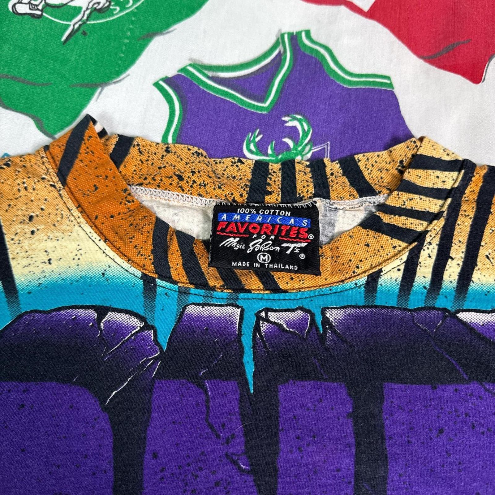 NBA × Vintage VTG 1990s NBA Charlotte Hornets AOP Explosion Mens M T-Shirt Size US M / EU 48-50 / 2 - 8 Thumbnail