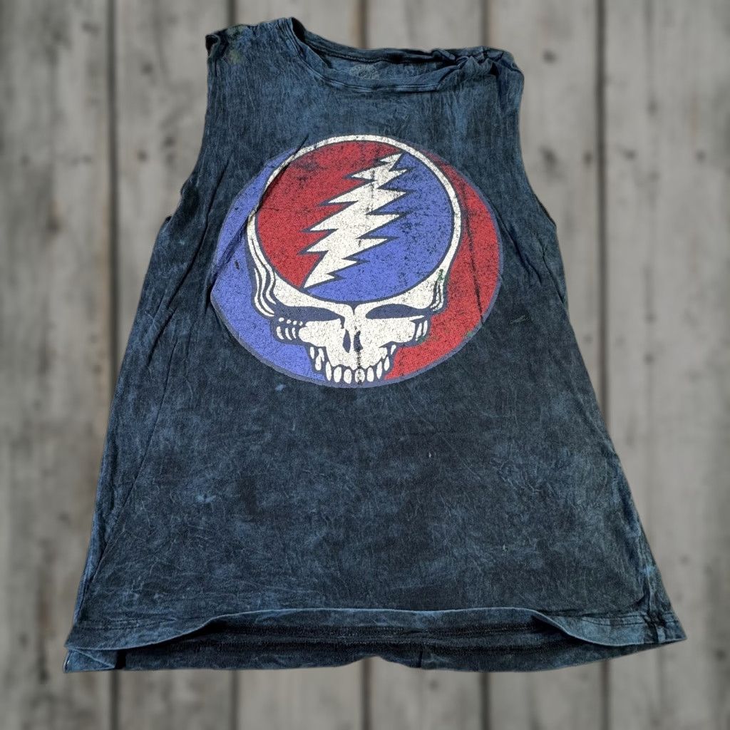 Vintage VINTAGE Grateful Dead T-Shirt Mens Large Black Sleeveless Distressed 90s Rock Band Graphic Print Size US L / EU 52-54 / 3 - 1 Thumbnail