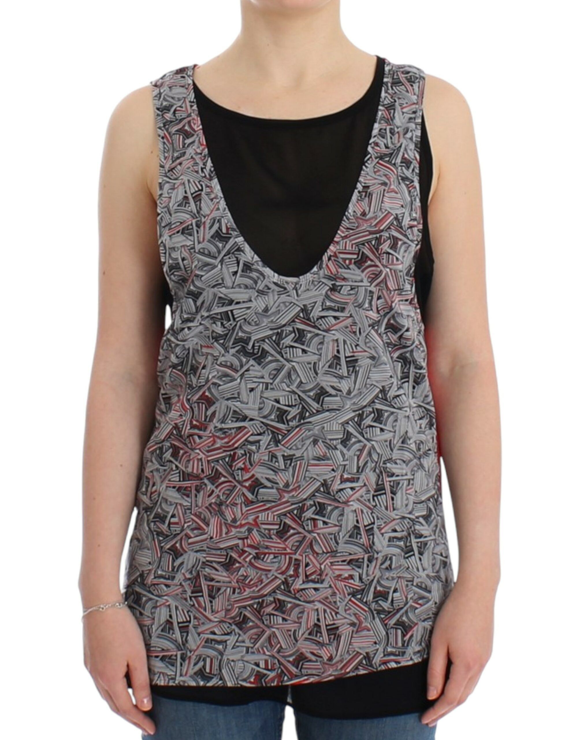 Elegant Sleeveless Black & Red Women's Top