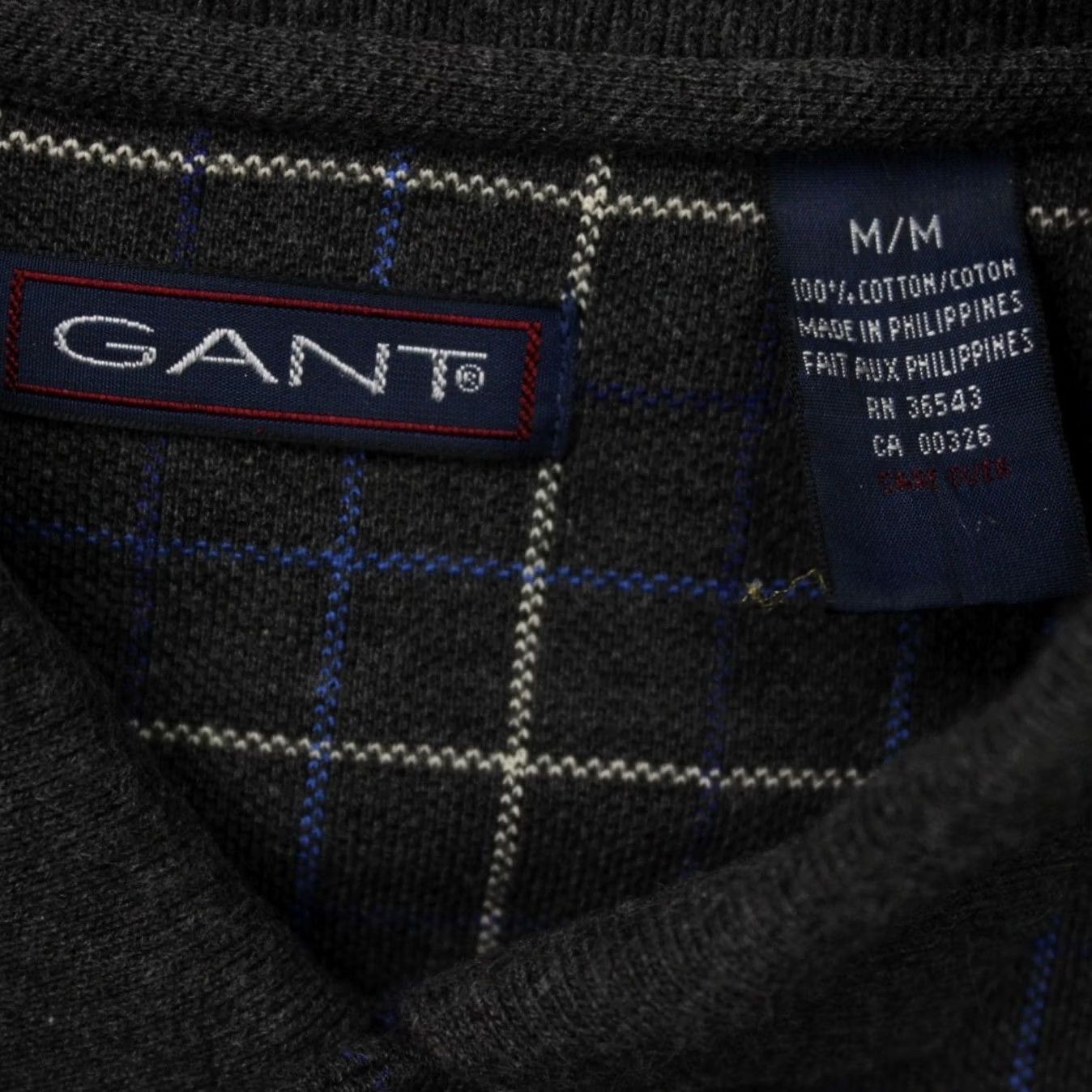Gant GANT Polo Shirt Men M Gray/Blue Checkered 100% Cotton Short Sleeve Pullover Size US M / EU 48-50 / 2 - 7 Thumbnail