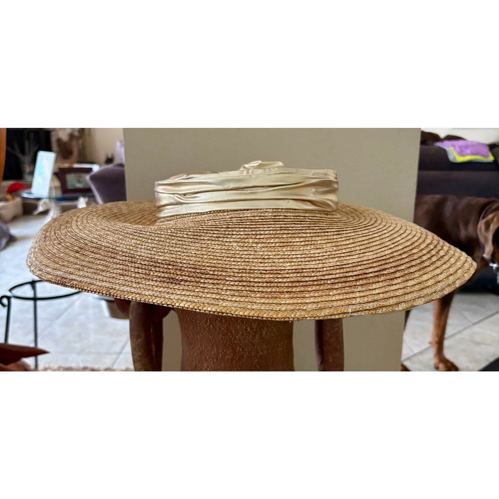 Vintage Vintage Deborah Rhodes Mocha Straw Hat Gold Metallic Bow Size ONE SIZE - 4 Thumbnail