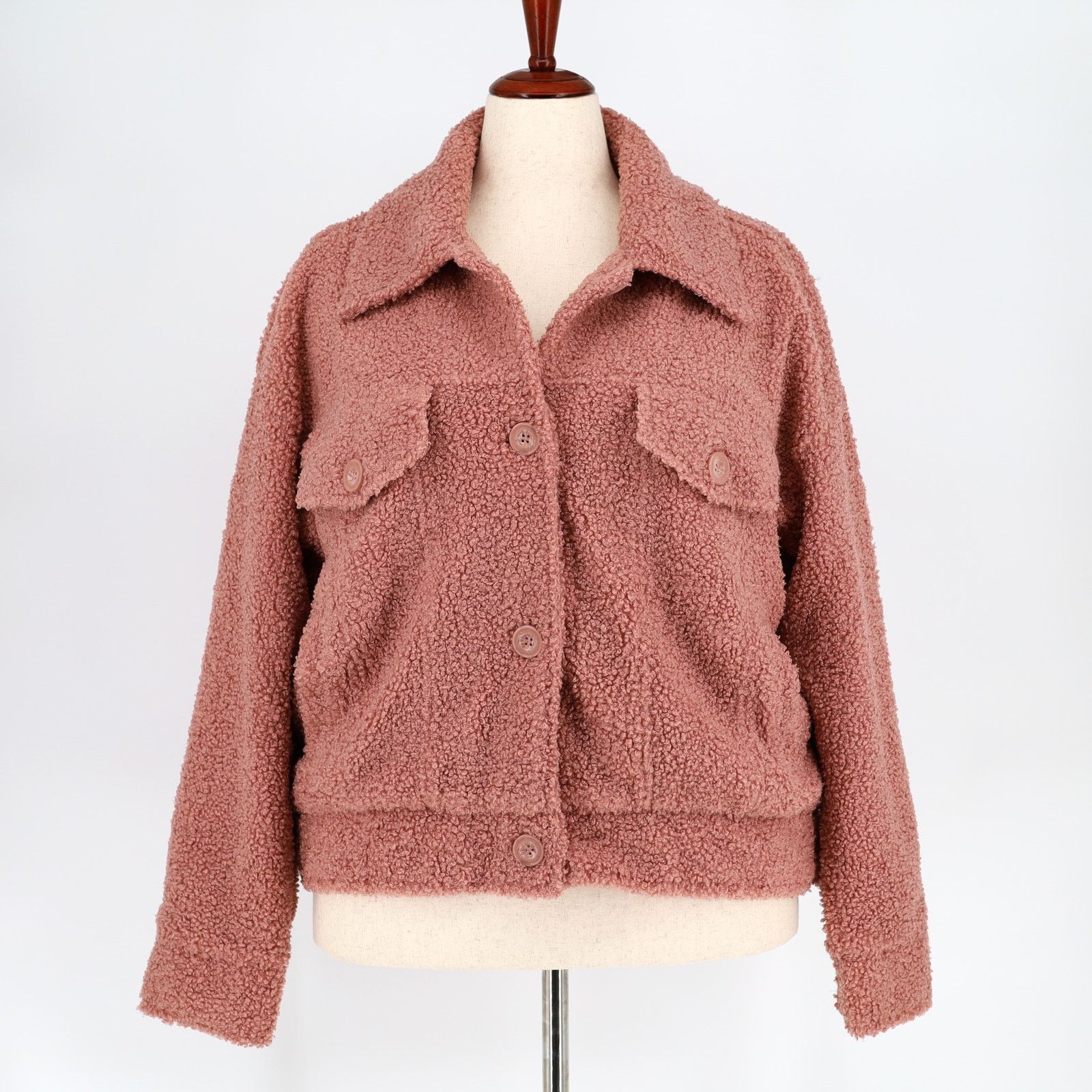 The Unbranded Brand NOIZE Women Pink Rose Teddy Oversize Trucker Jacket Size M Size M / US 6-8 / IT 42-44 - 2 Thumbnail