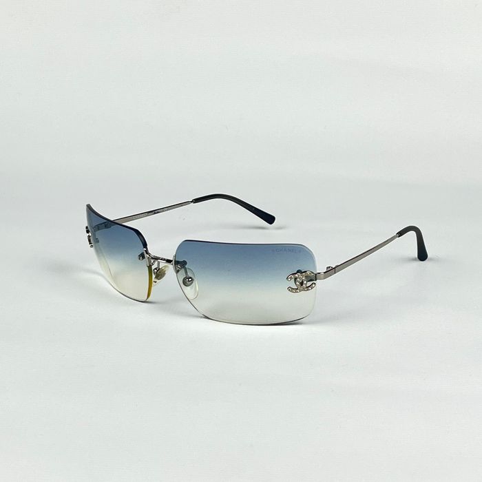 Chanel Vintage Chanel Silver blue 4017-D Swarovski sunglasses logo