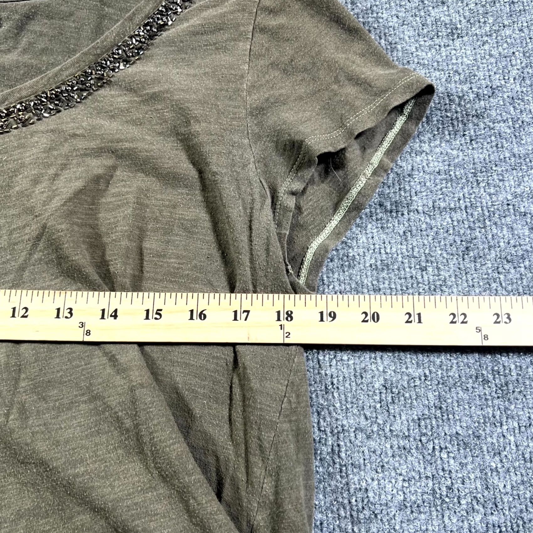 American Eagle Outfitters American Eagle Outfitters Top Womens XL Olive Green Beaded Neck Cap Sleeve Boho Size XL / US 12-14 / IT 48-50 - 3 Thumbnail
